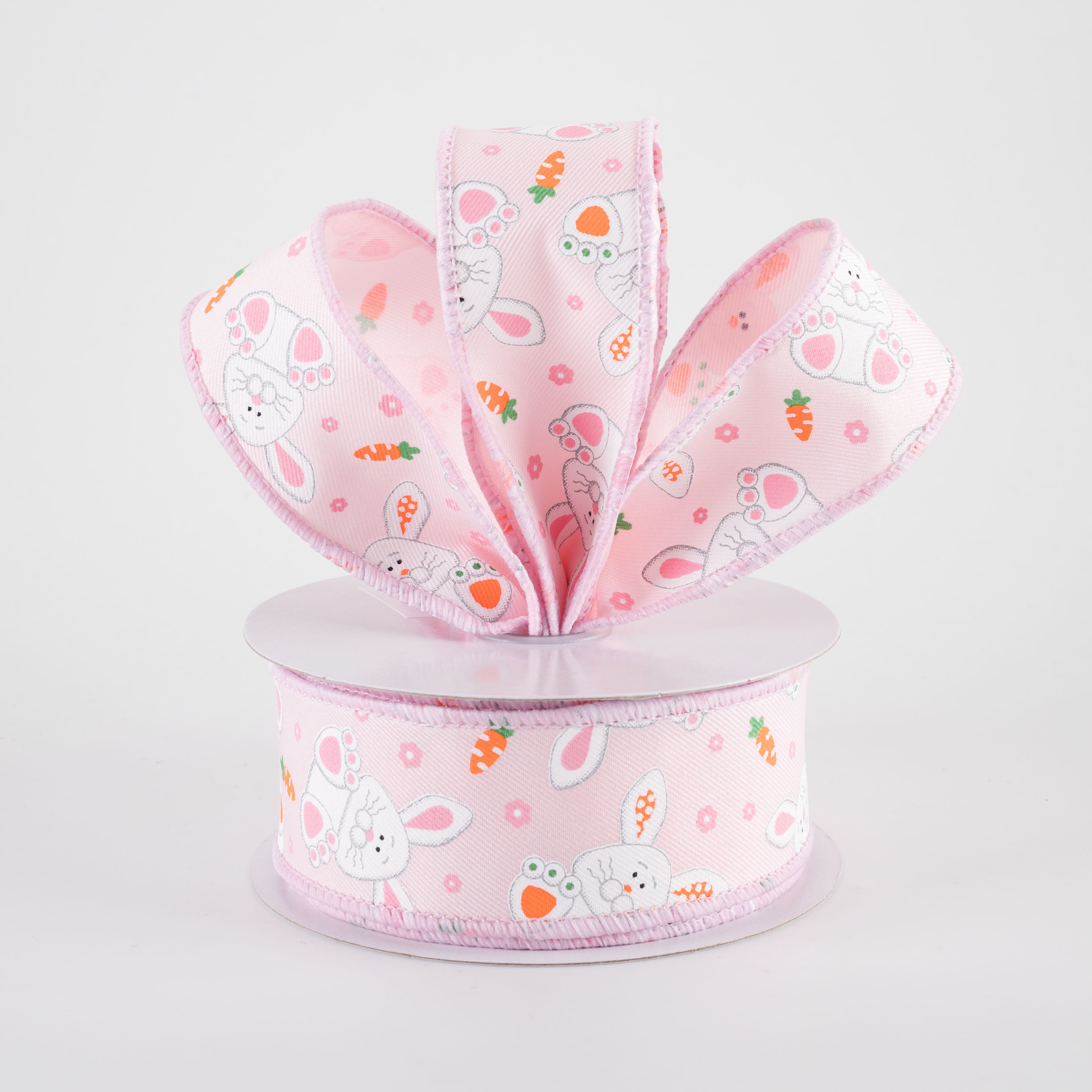 1.5" Playful Bunnies Ribbon: Pale Pink (10 Yards)