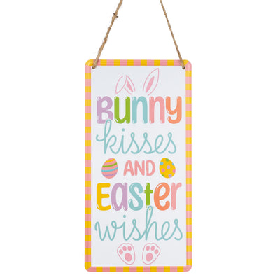 12" Embossed Metal Bunny Kisses Sign