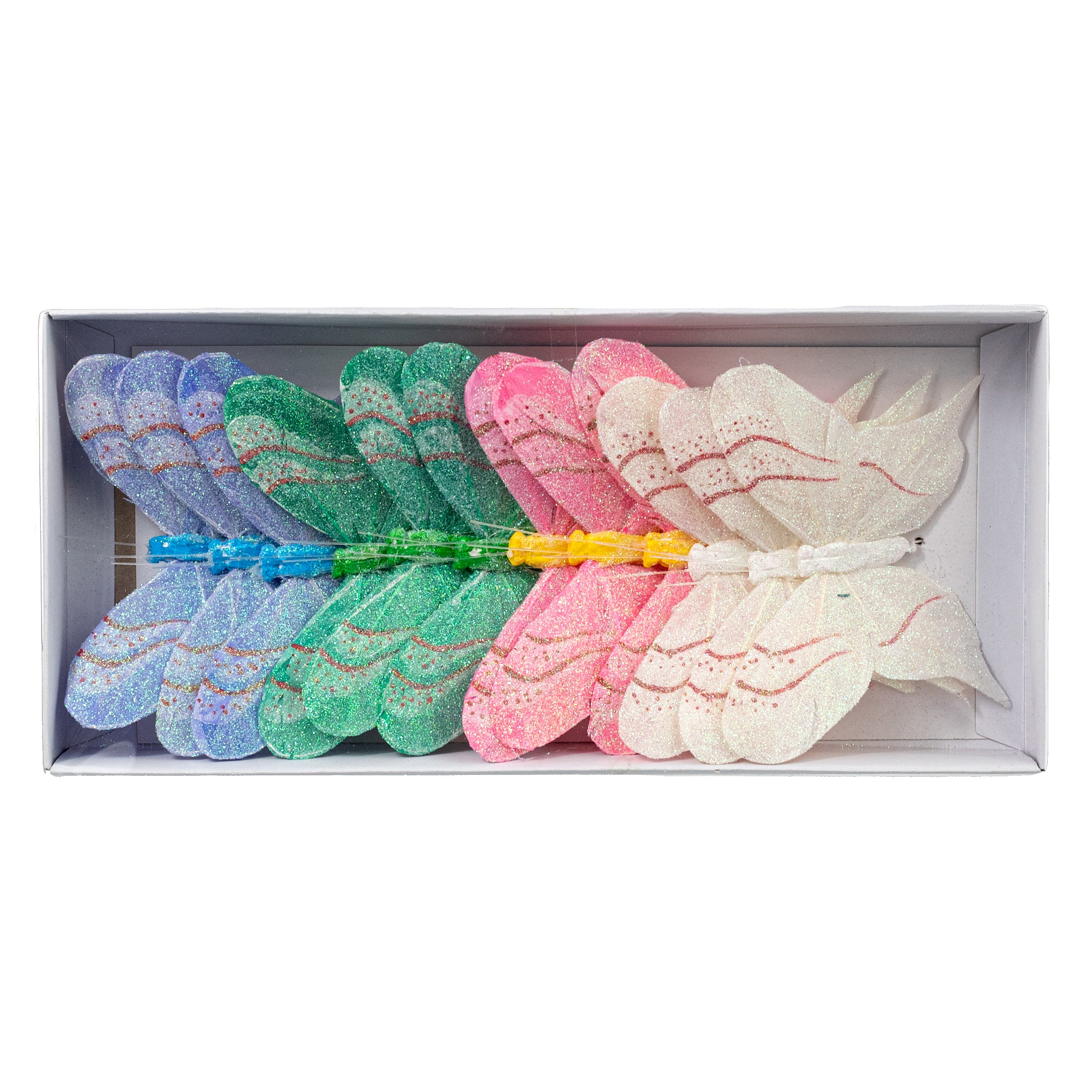 4.75" Feather Butterfly Picks: Iridescent Pastel Assortment (Box of 12)
