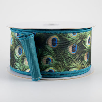 2.5" Double Sided Fused Peacock Feathers Ribbon (10 Yards)