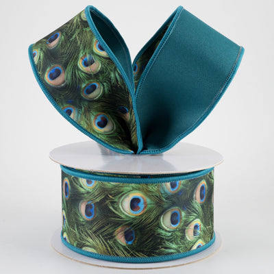 2.5" Double Sided Fused Peacock Feathers Ribbon (10 Yards)