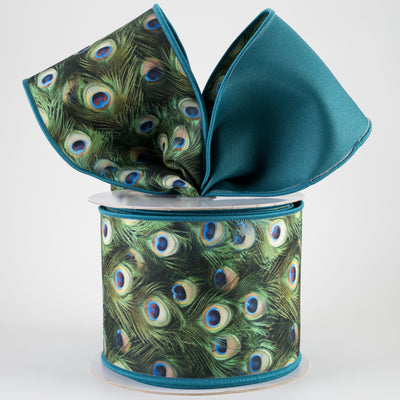4" Double Sided Fused Peacock Feathers Ribbon (10 Yards)
