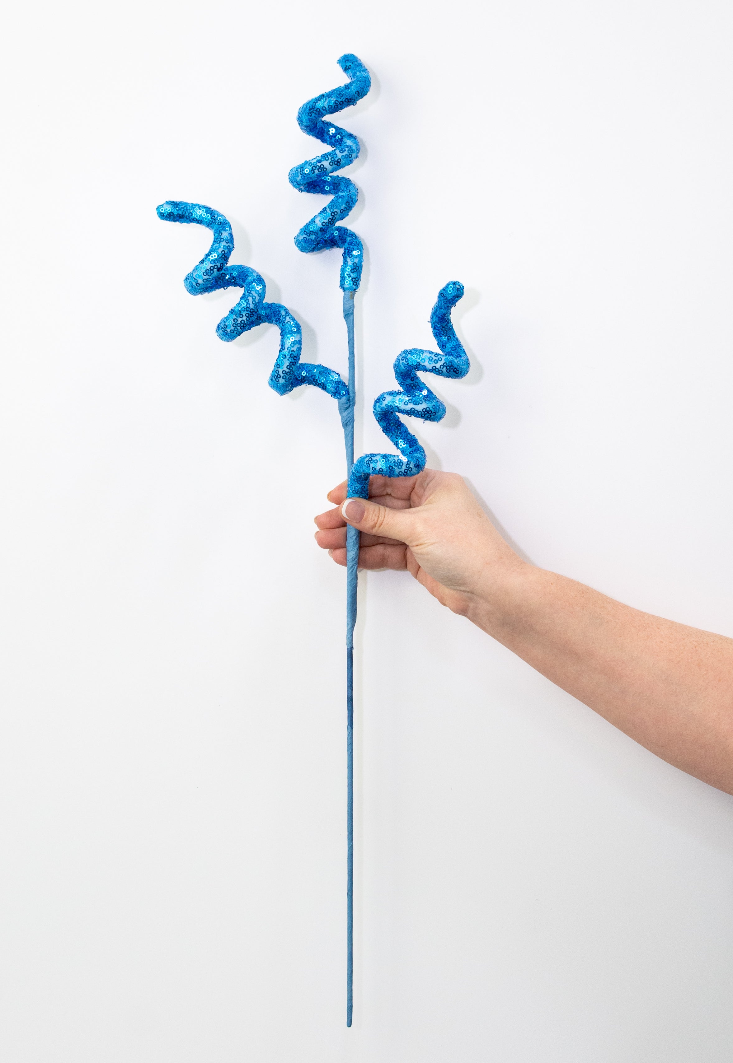 28" Sequin Curly Spray: Blue