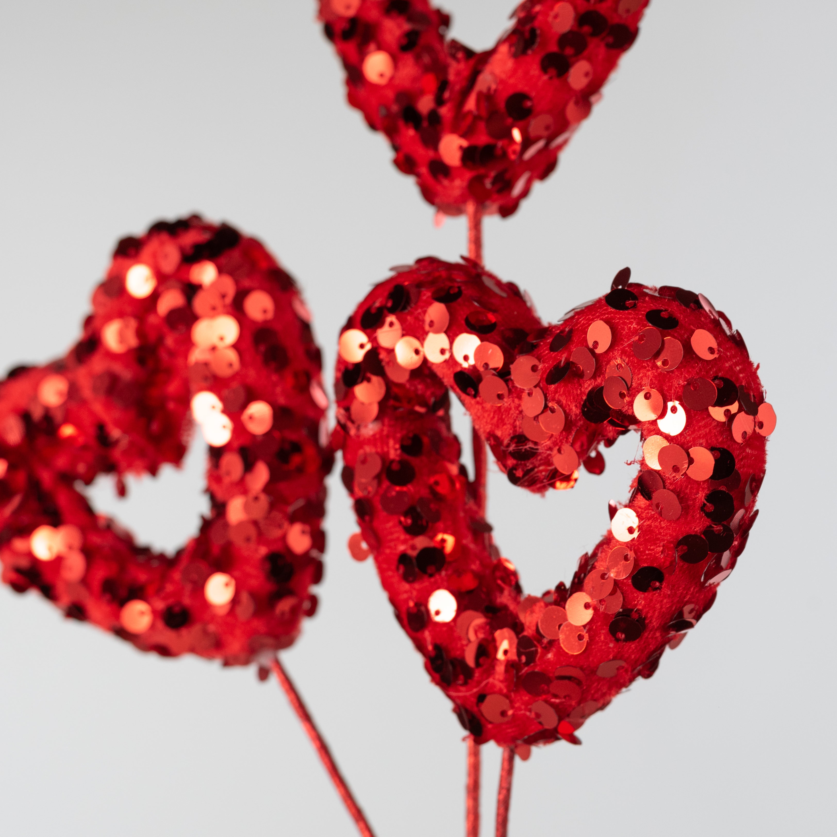 15" Sequined Open Hearts Spray: Red