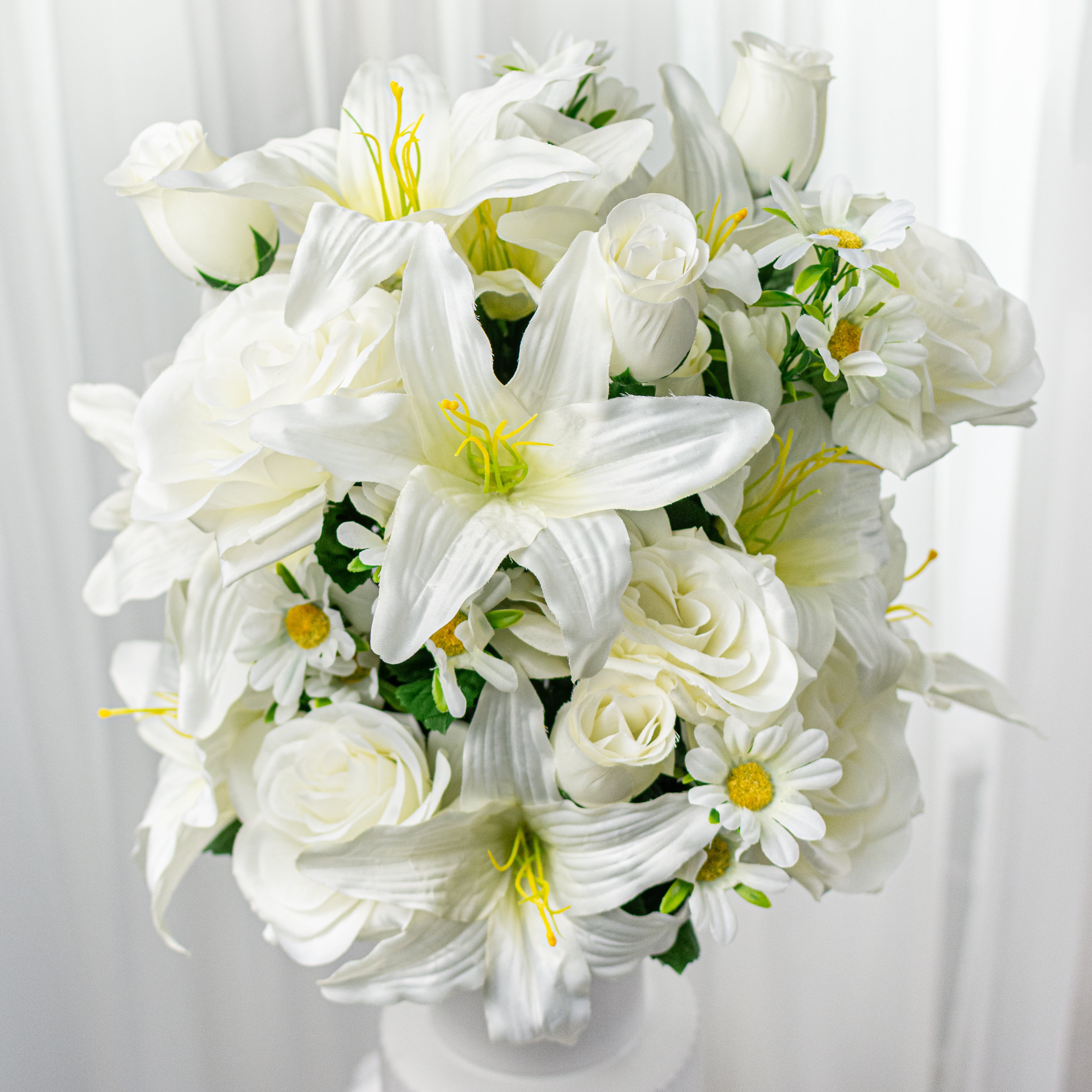 daisy lily flower 28" Lily, Rose & Daisy Mixed Bush: Cream (36 Stem)
