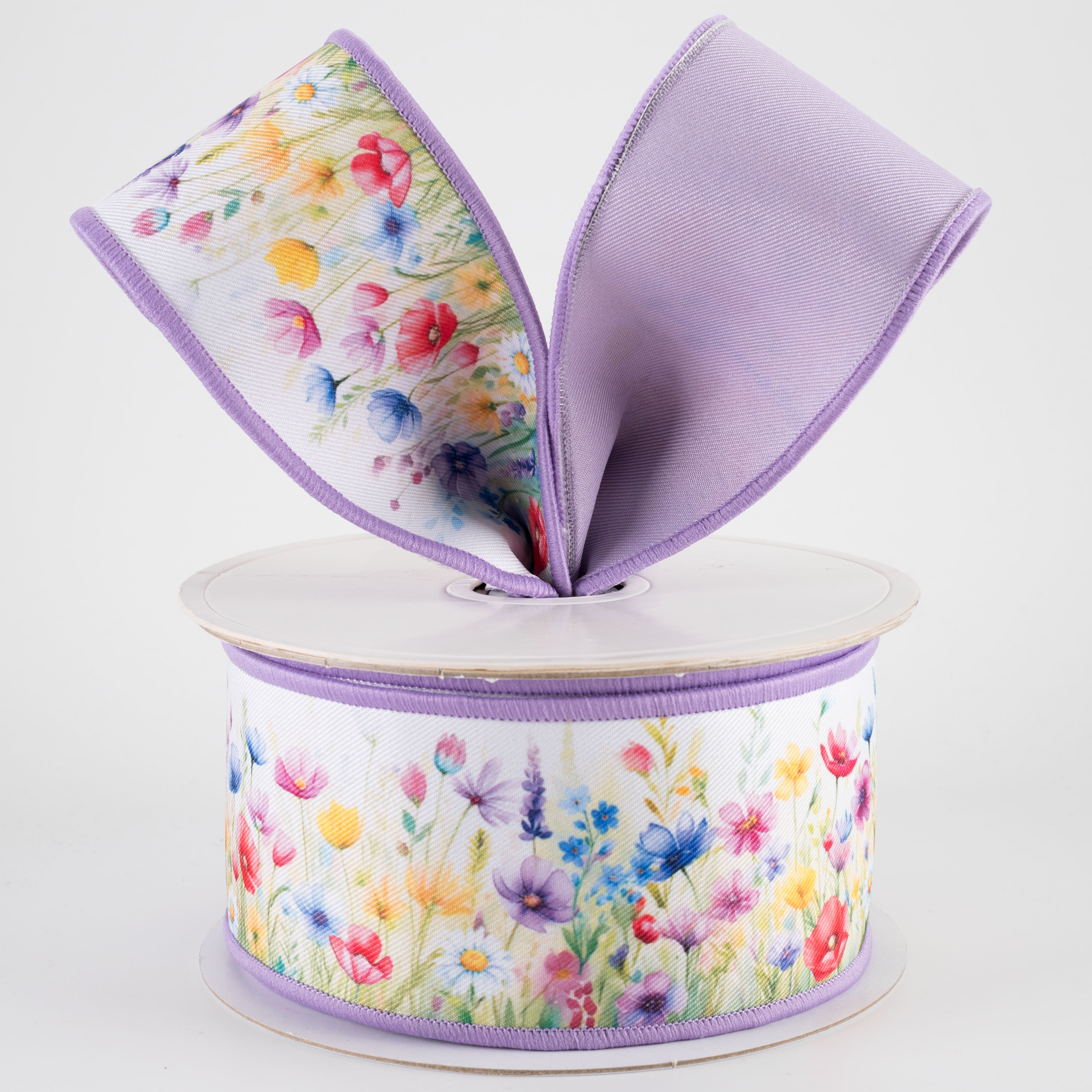 2.5" Double Sided Fused Watercolor Wildflowers Ribbon (10 Yards)