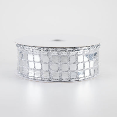 1.5" Mirror Disco Ball Ribbon: Silver (10 Yards)