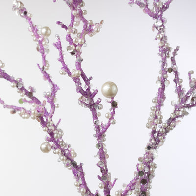 33" Pearls & Iridescent Glitter Twig Spray: Lavender Purple