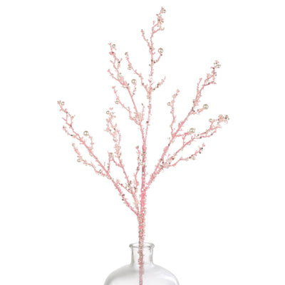 33" Pearls & Iridescent Glitter Twig Spray: Pink