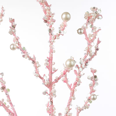 33" Pearls & Iridescent Glitter Twig Spray: Pink