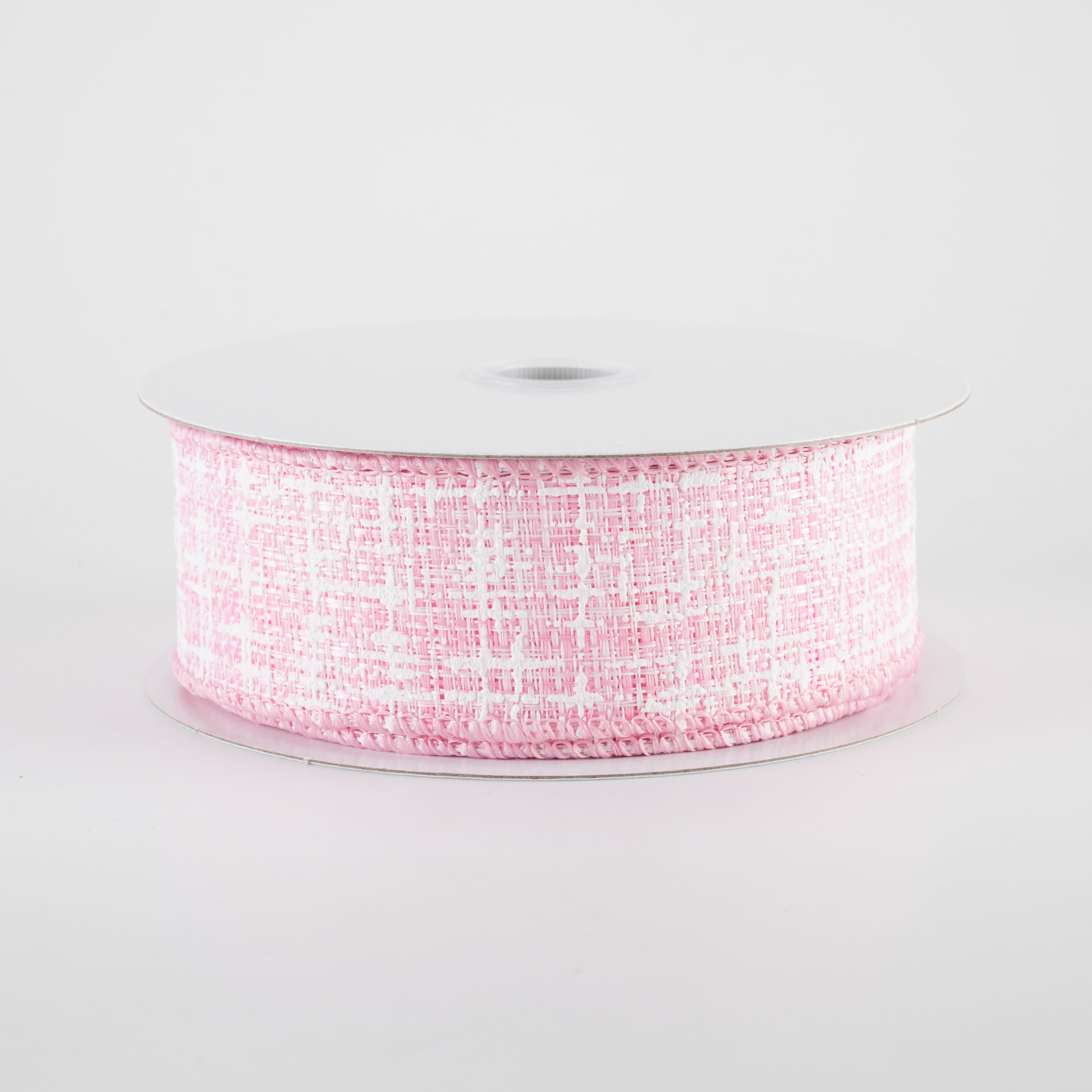 1.5" Embellished Tweed Ribbon: Pink & White (10 Yards)