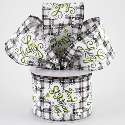 2.5" Lucky Shamrocks St Patrick's Day Plaid Ribbon: Black (10 Yards)