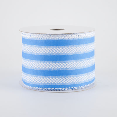 2.5" Herringbone Stripes Iridescent Glitter Ribbon: Blue & White (10 Yards)