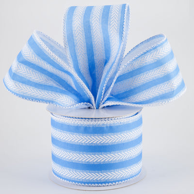 2.5" Herringbone Stripes Iridescent Glitter Ribbon: Blue & White (10 Yards)