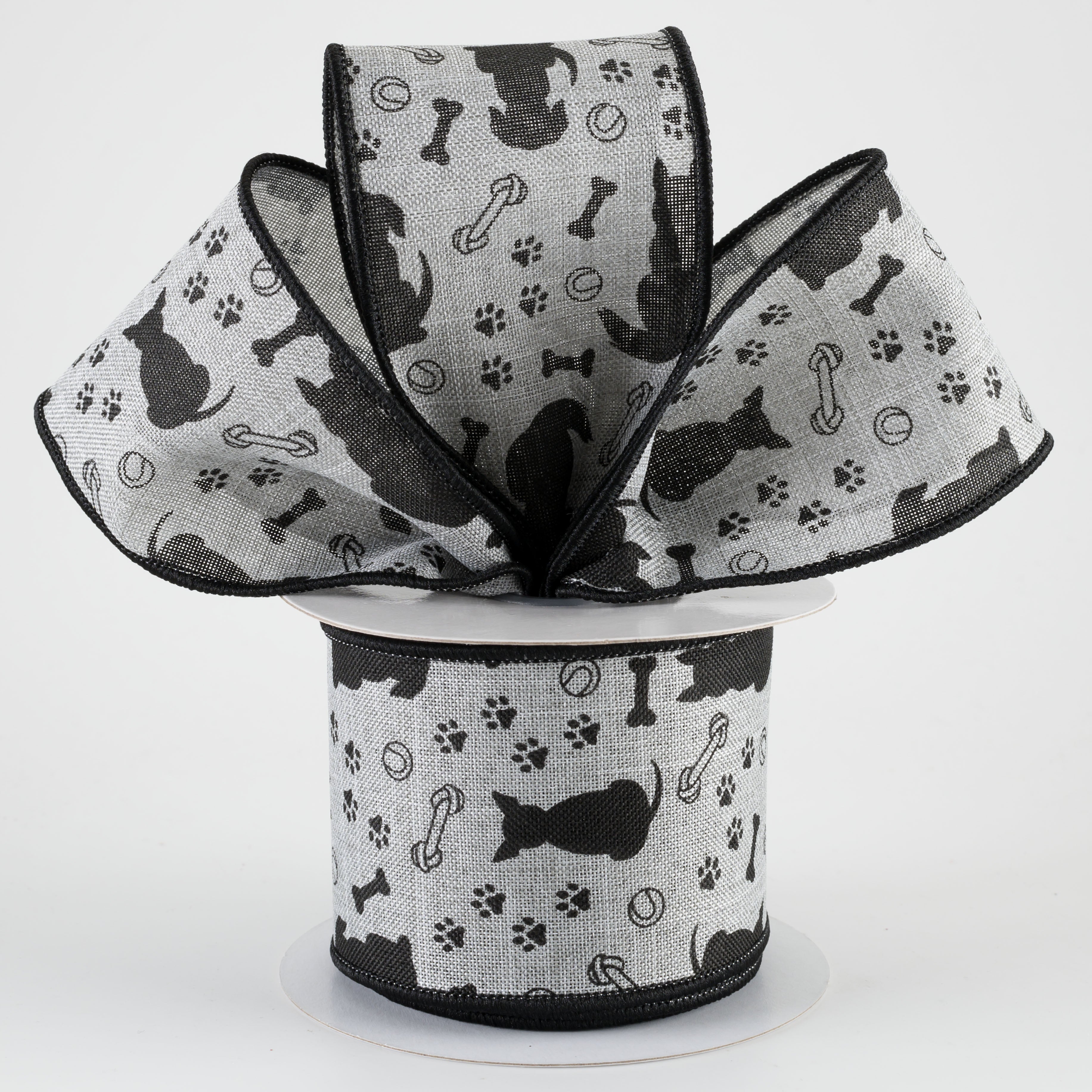 2.5" Dog Silhouettes Ribbon: Grey (10 Yards)