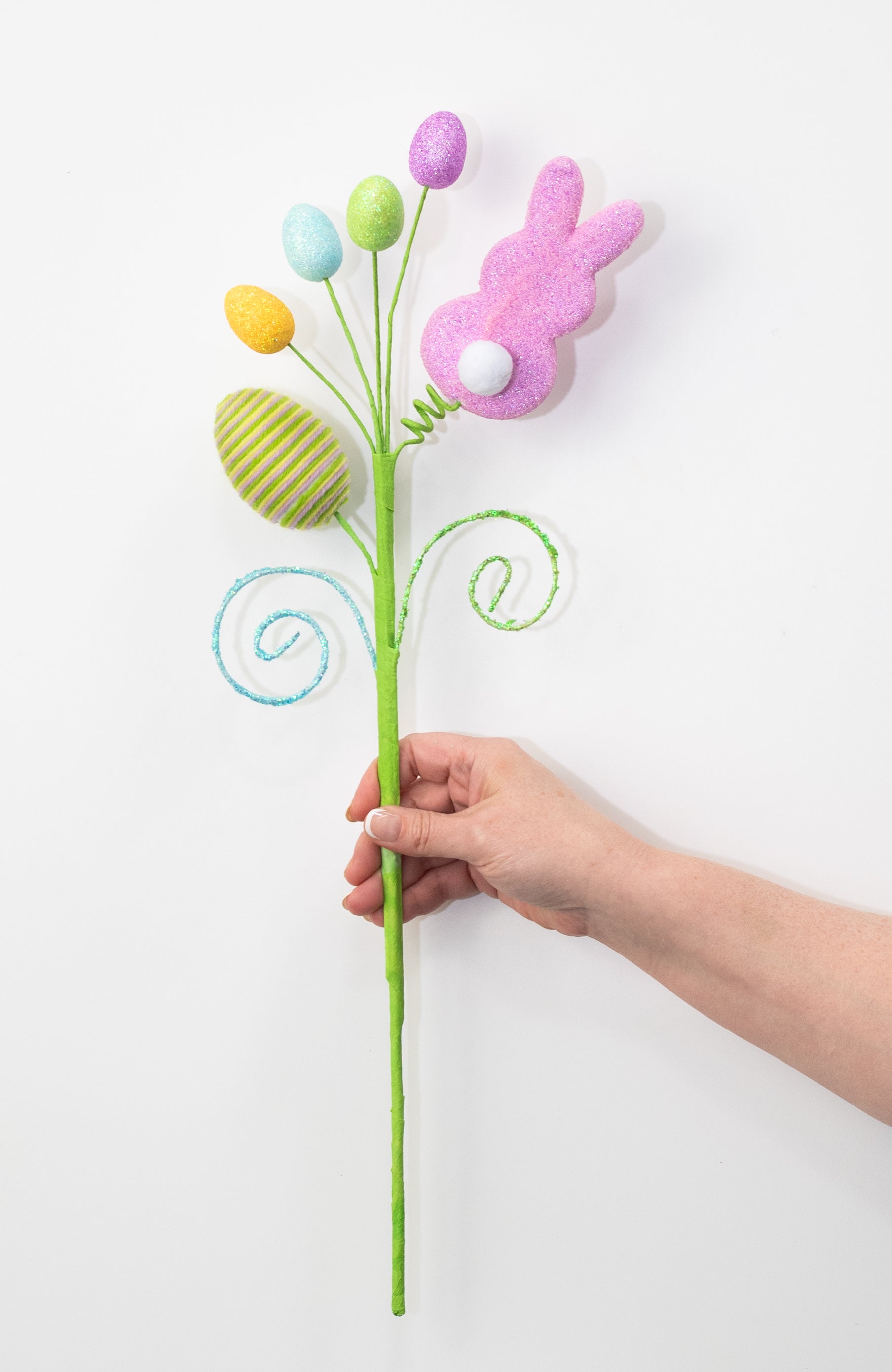 22" Marshmallow Bunny & Iridescent Easter Eggs Spray
