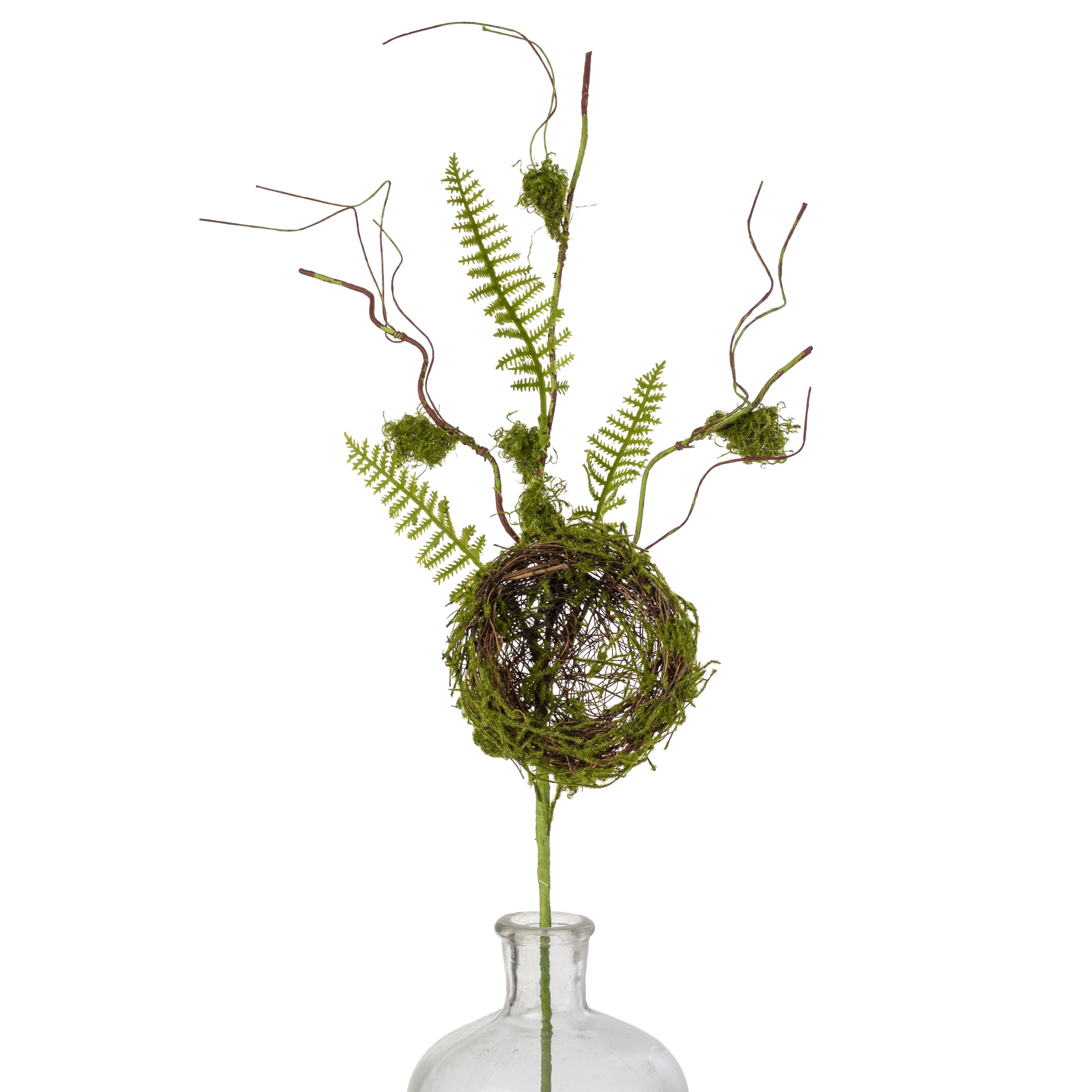 26" Mossy Bird Nest, Fern & Twigs Spray