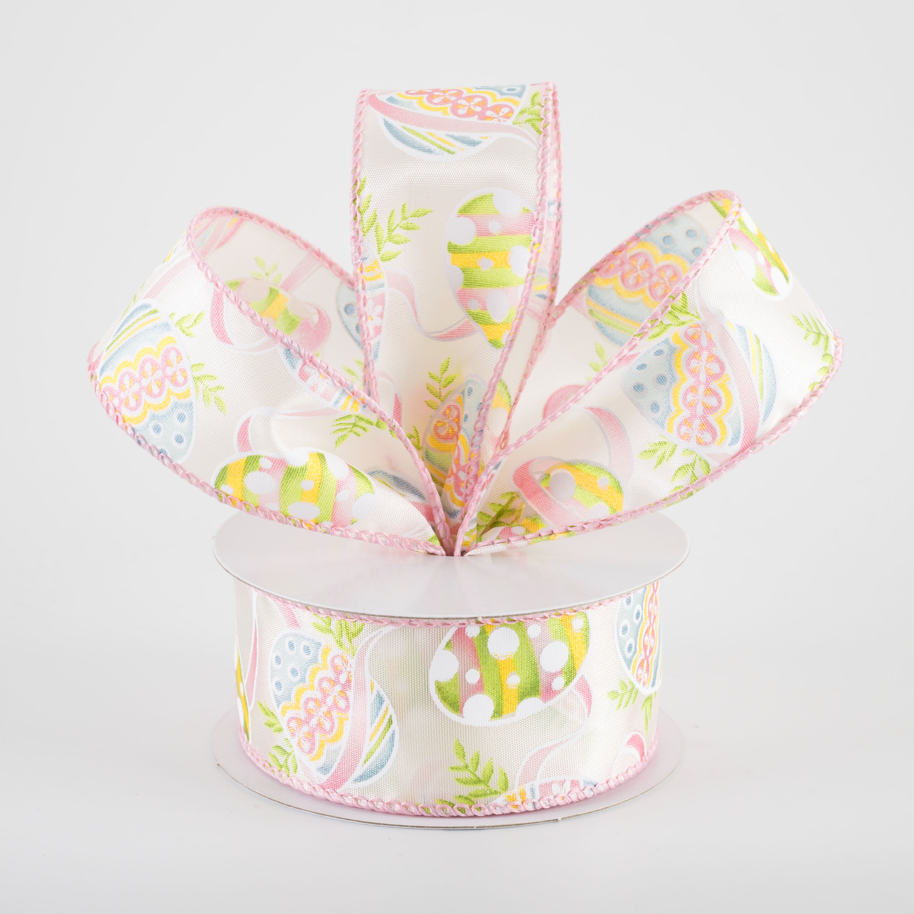 1.5" Pastel Easter Eggs Ribbon: Ivory (10 Yards)