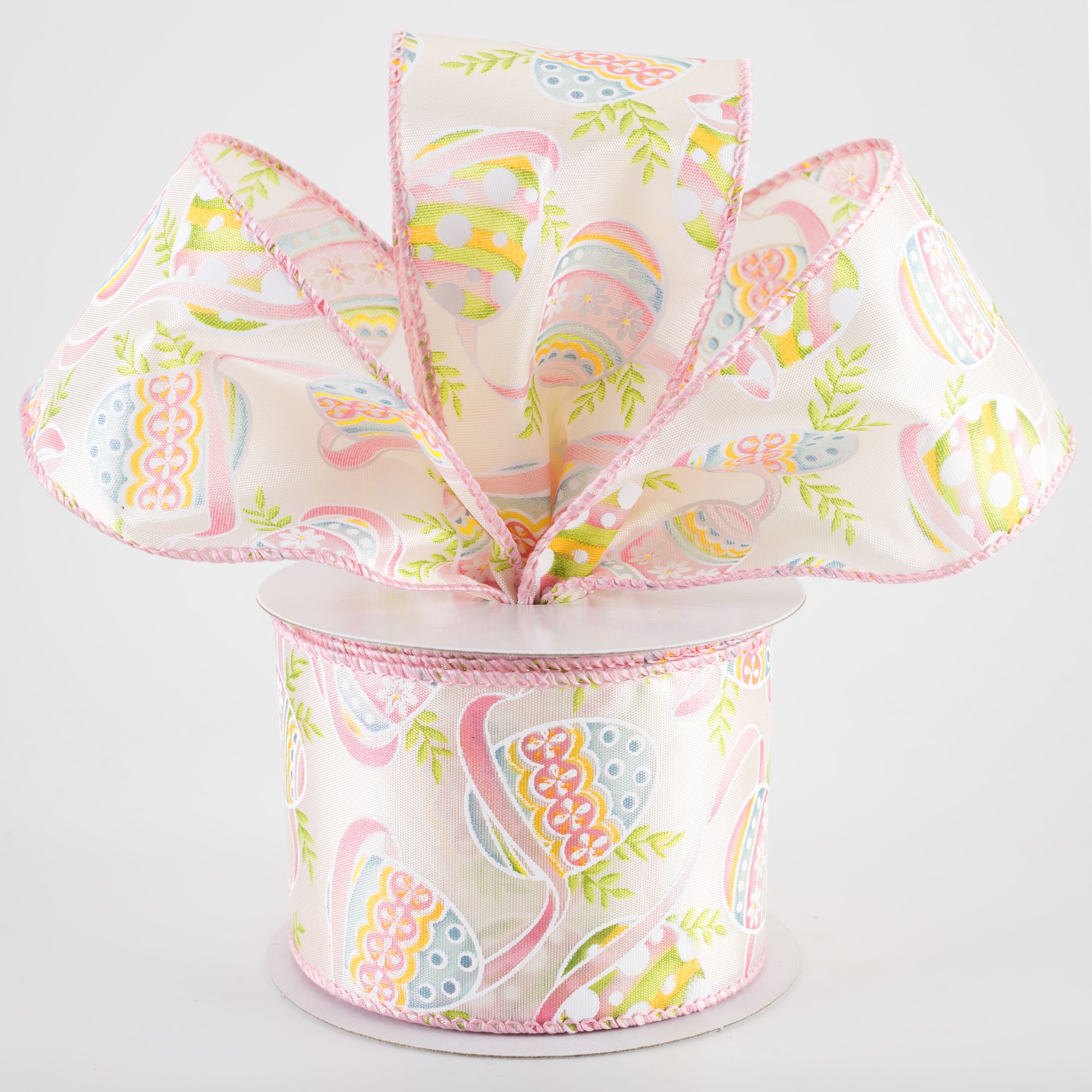 2.5" Pastel Easter Eggs Ribbon: Ivory (10 Yards)