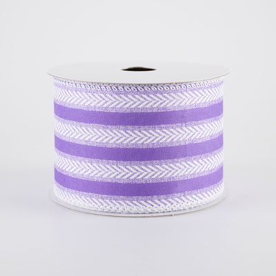 2.5" Iridescent Herringbone Stripes Ribbon: Purple & White (10 Yards)