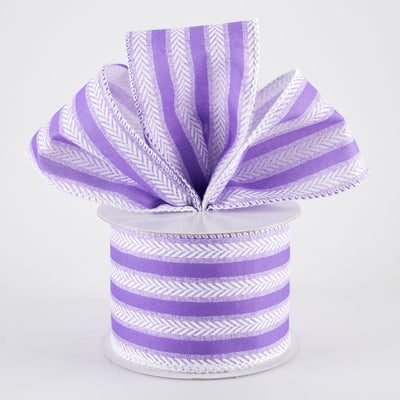 2.5" Iridescent Herringbone Stripes Ribbon: Purple & White (10 Yards)