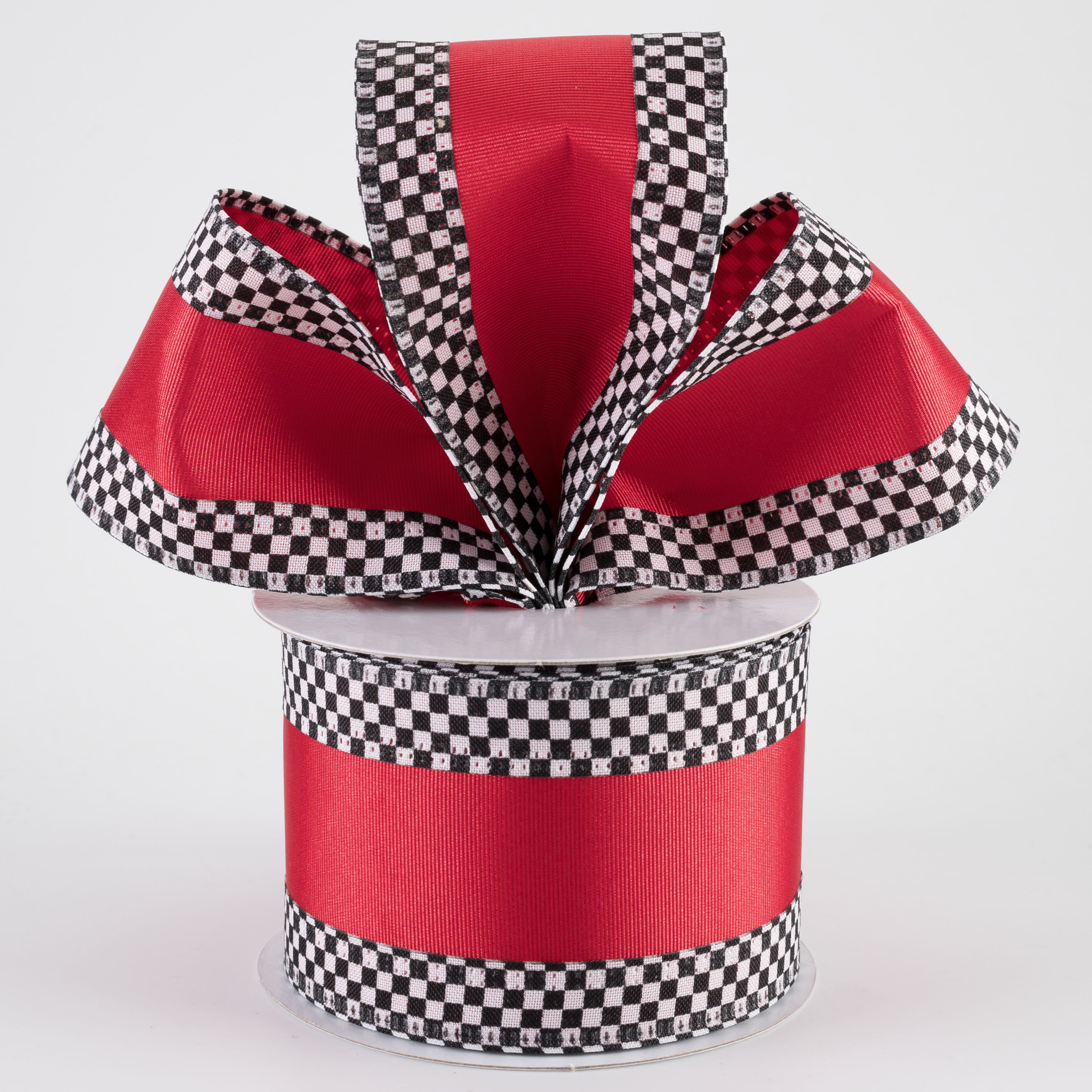 2.5" Ribbed Satin Check Edge Ribbon: Red (10 Yards)