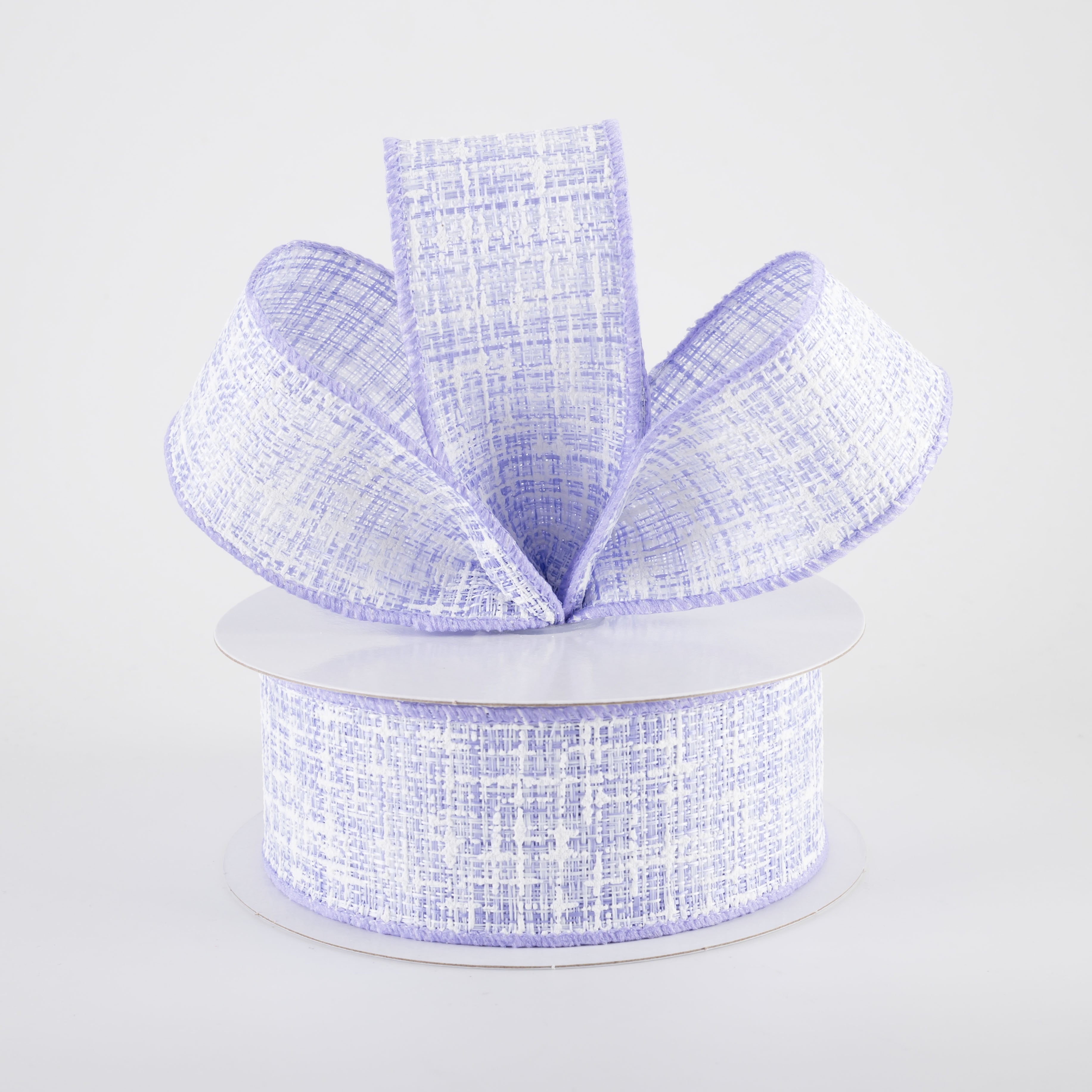 1.5" Embellished Tweed Ribbon: Lavender Purple & White (10 Yards)