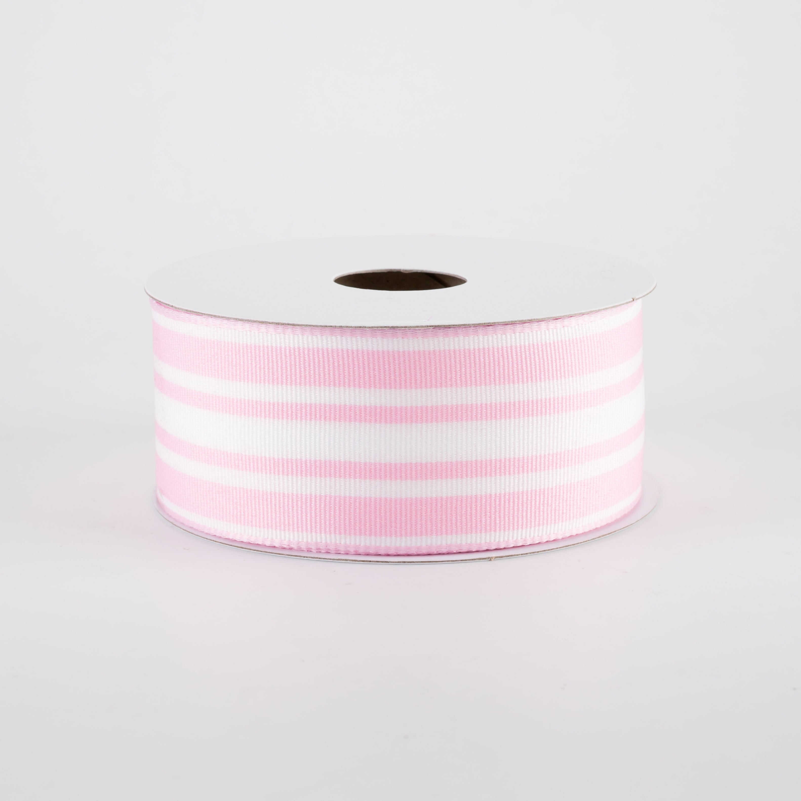 1.5" Modern Ticking Grosgrain Ribbon: Pink & White (10 Yards)