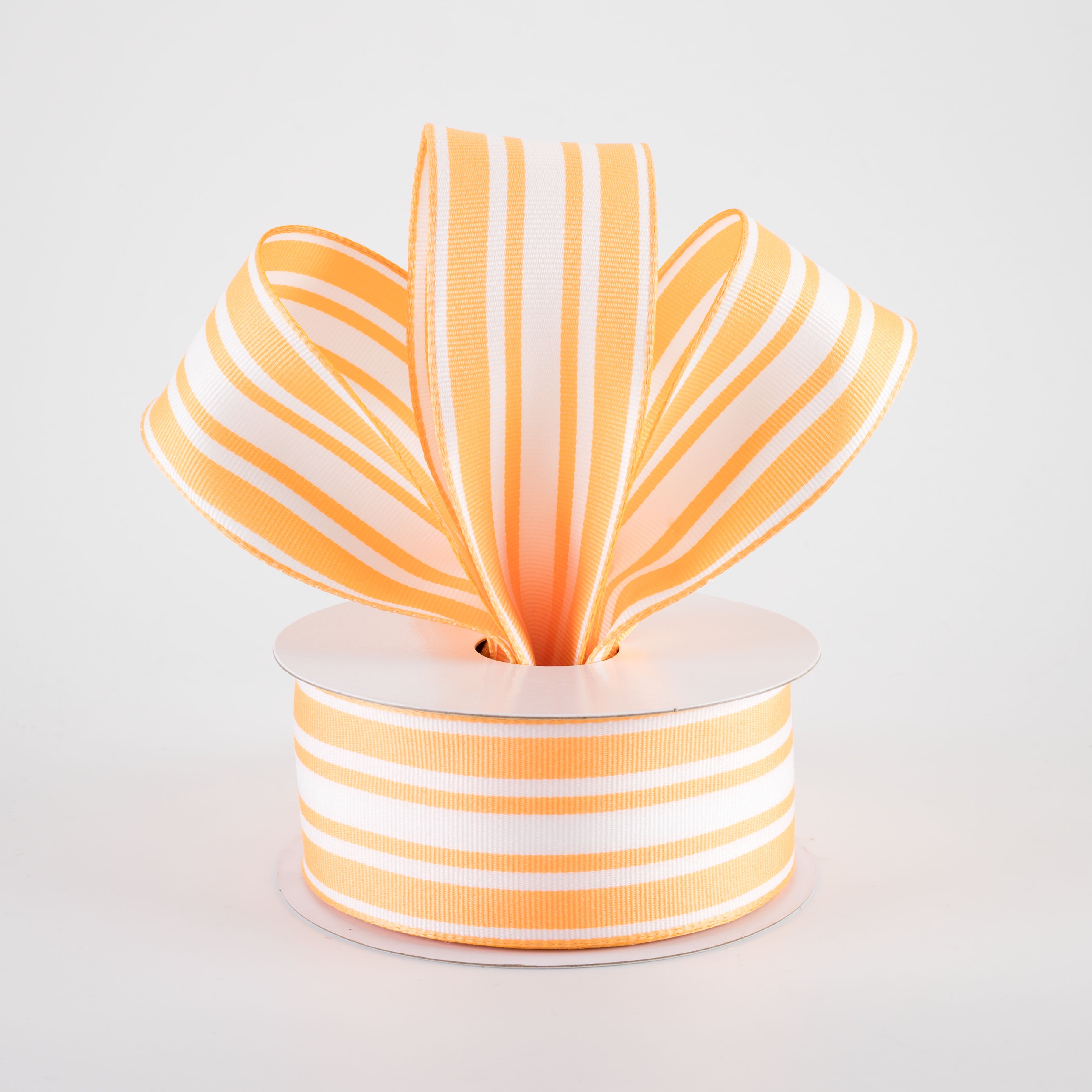 1.5" Modern Ticking Grosgrain Ribbon: Tangerine Orange & White (10 Yards)