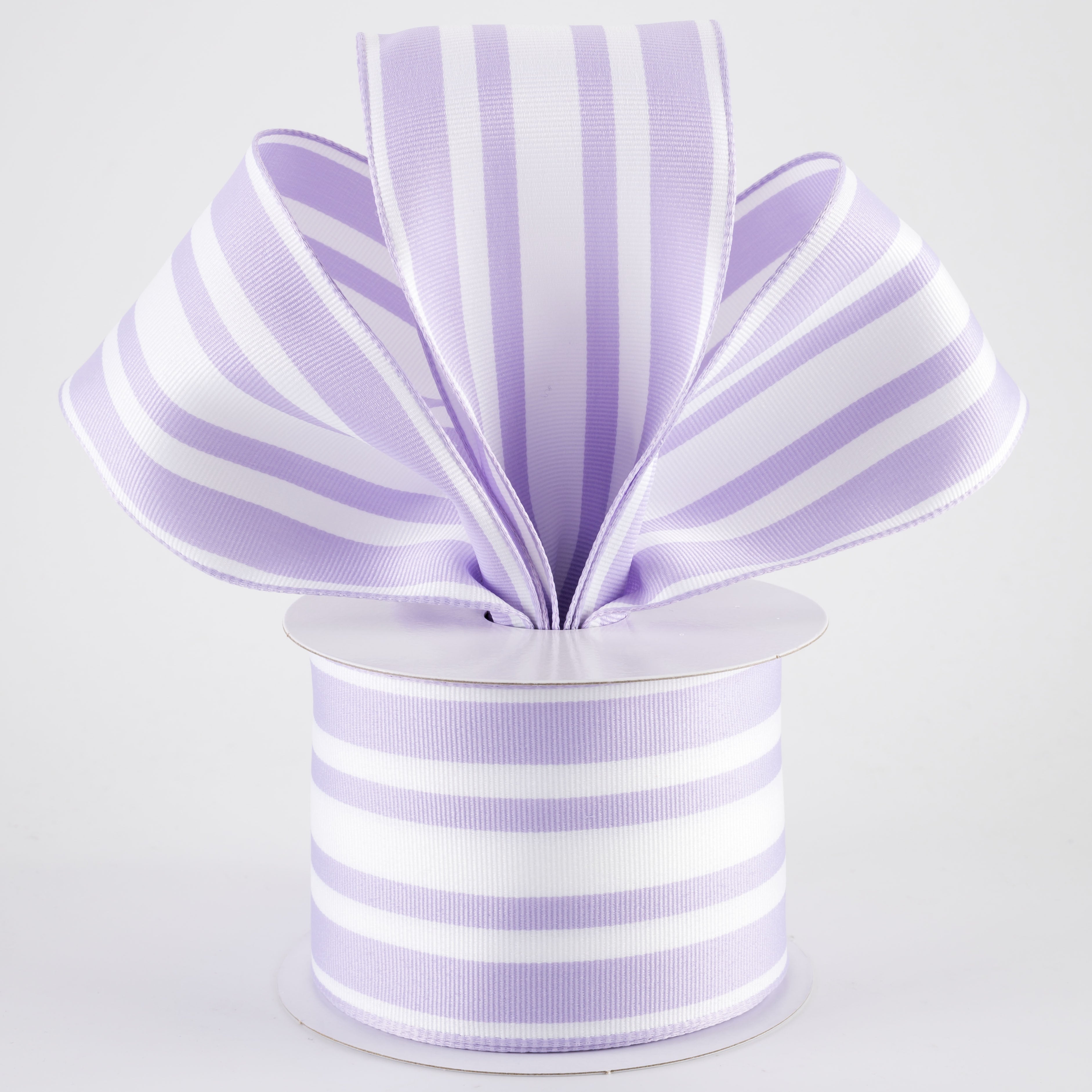 2.5" Modern Ticking Grosgrain Ribbon: Lavender Purple & White (10 Yards)