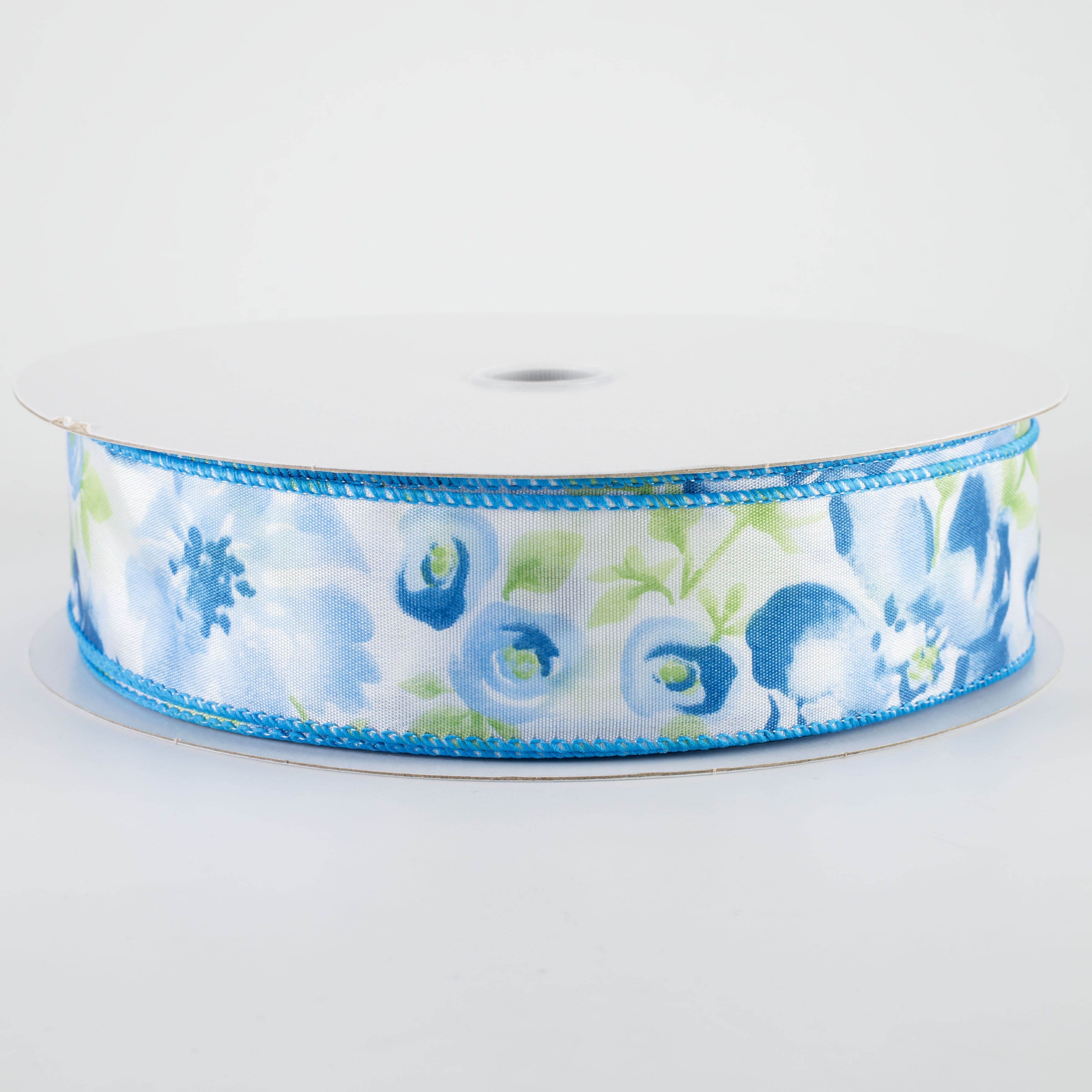 1.5" Watercolor Roses Ribbon: Blue (50 Yards)