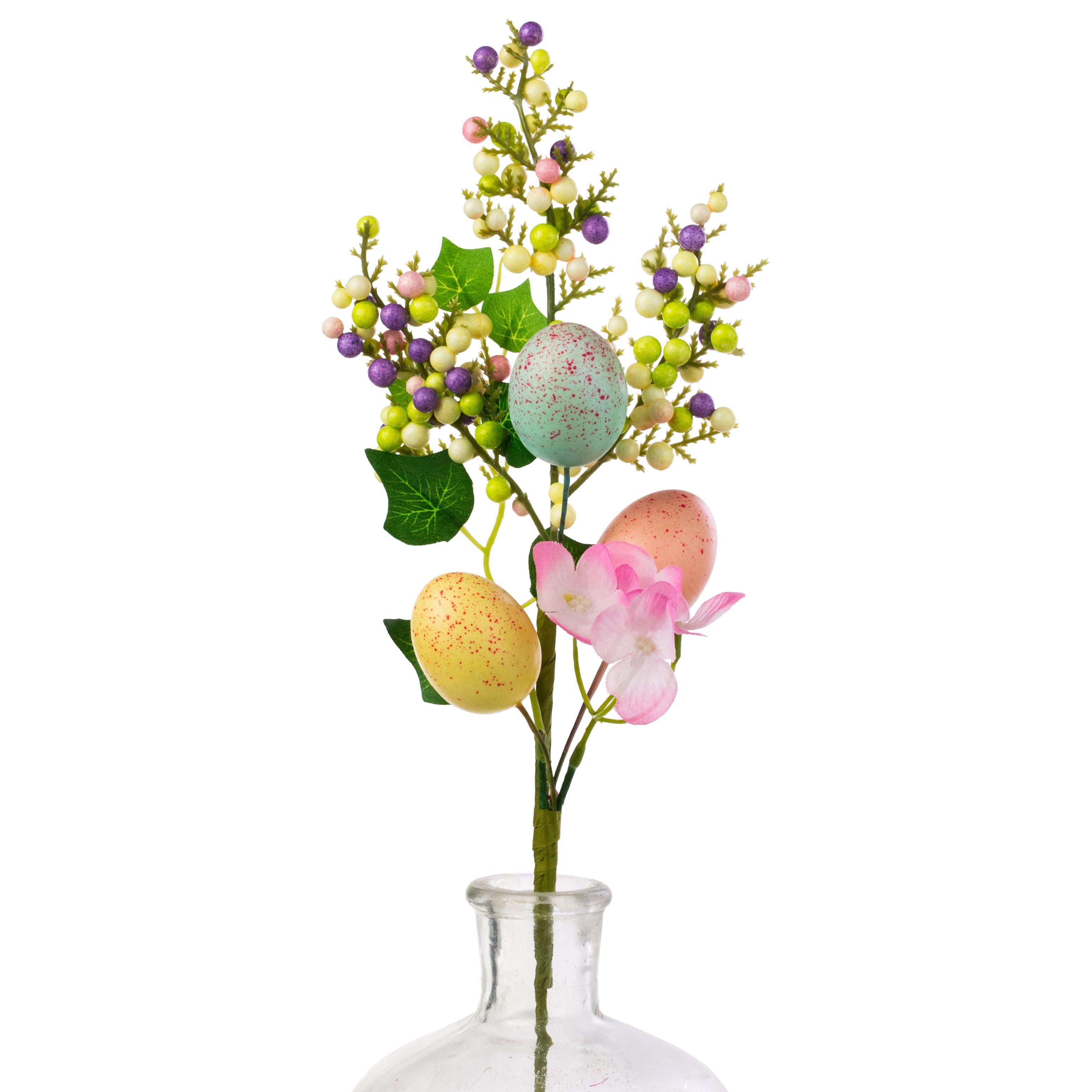 18" Speckled Easter Eggs, Flowers & Berries Pick