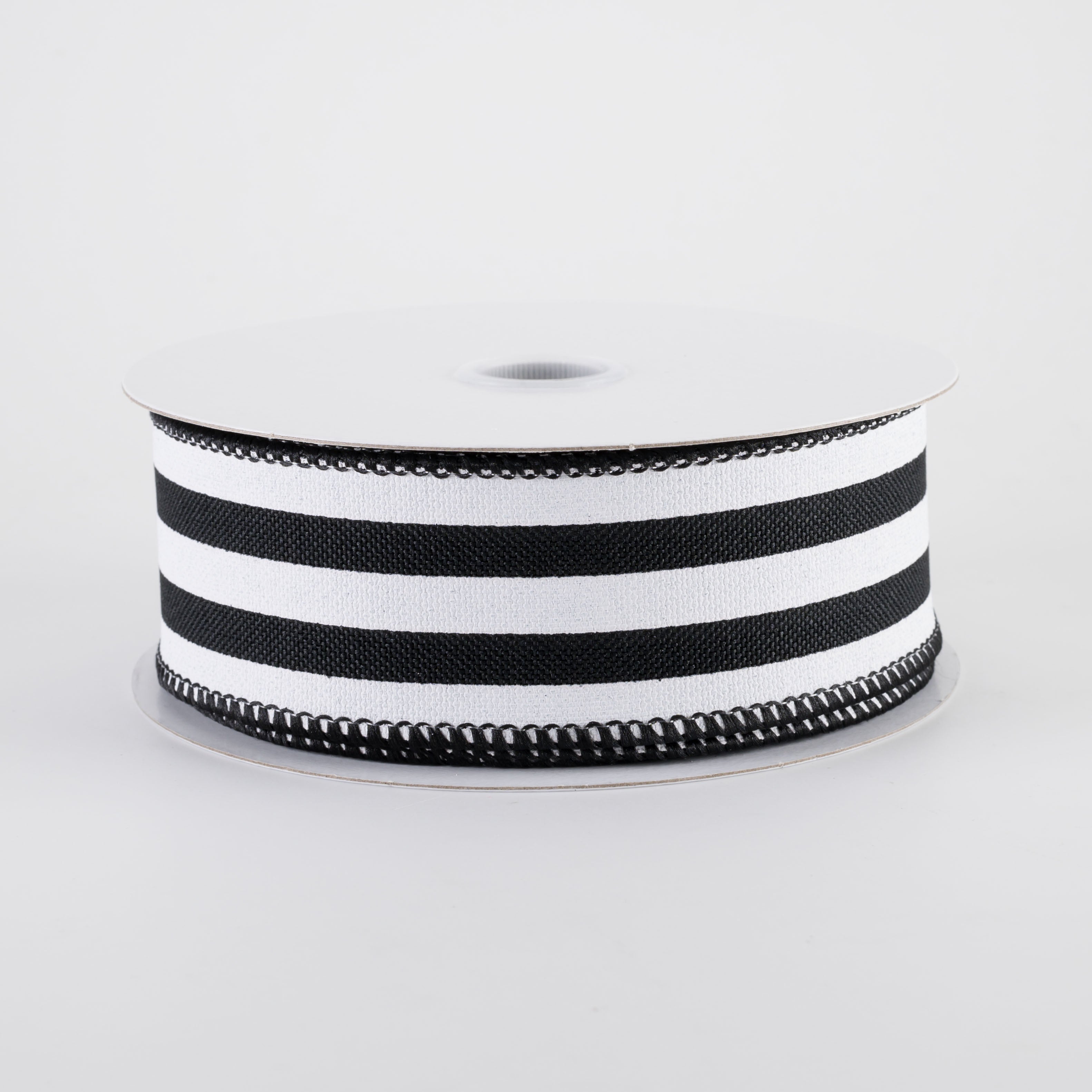 1.5" Linen Wide Cabana Stripes Ribbon: Black & White (10 Yards)