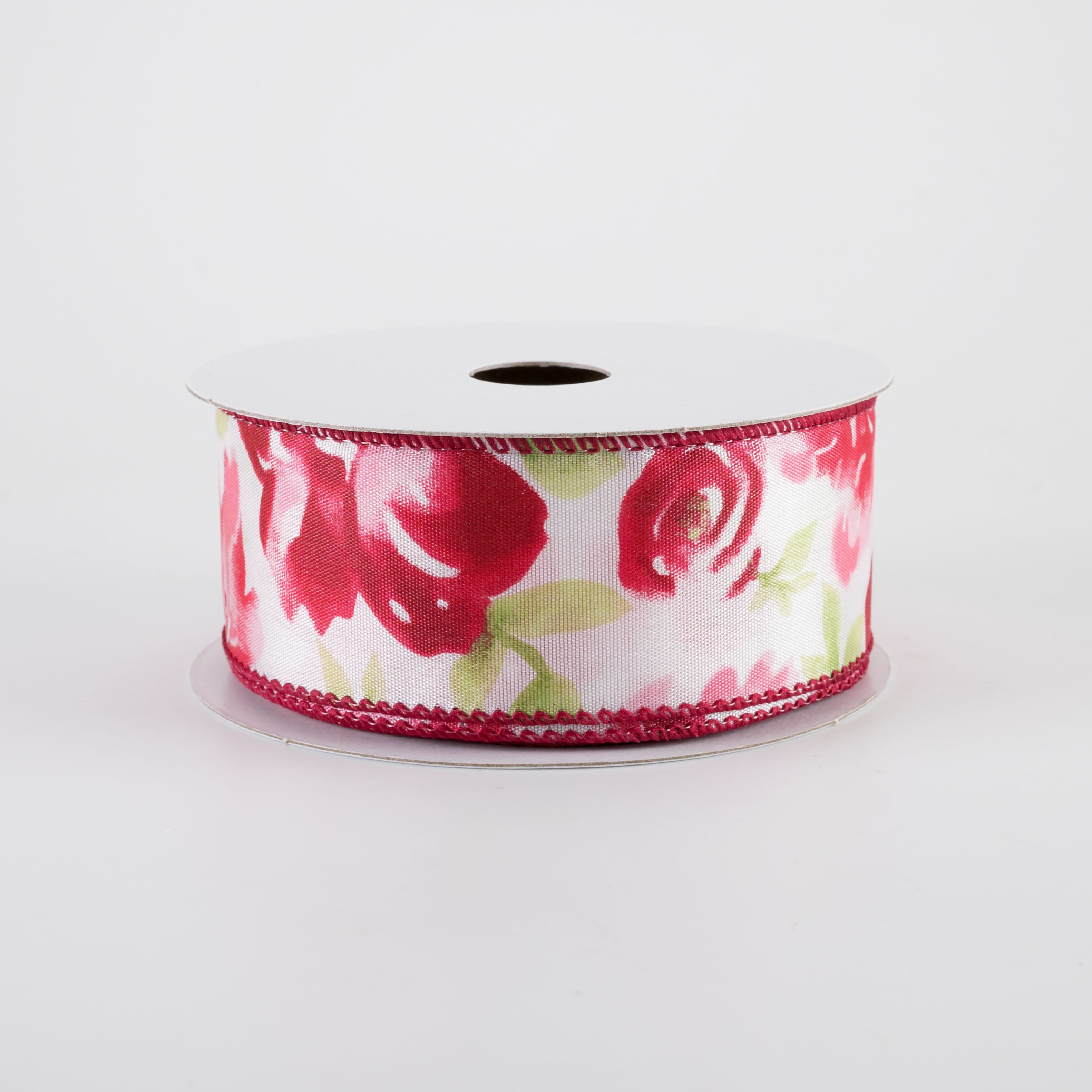 1.5" Watercolor Roses Ribbon: Red (10 Yards)