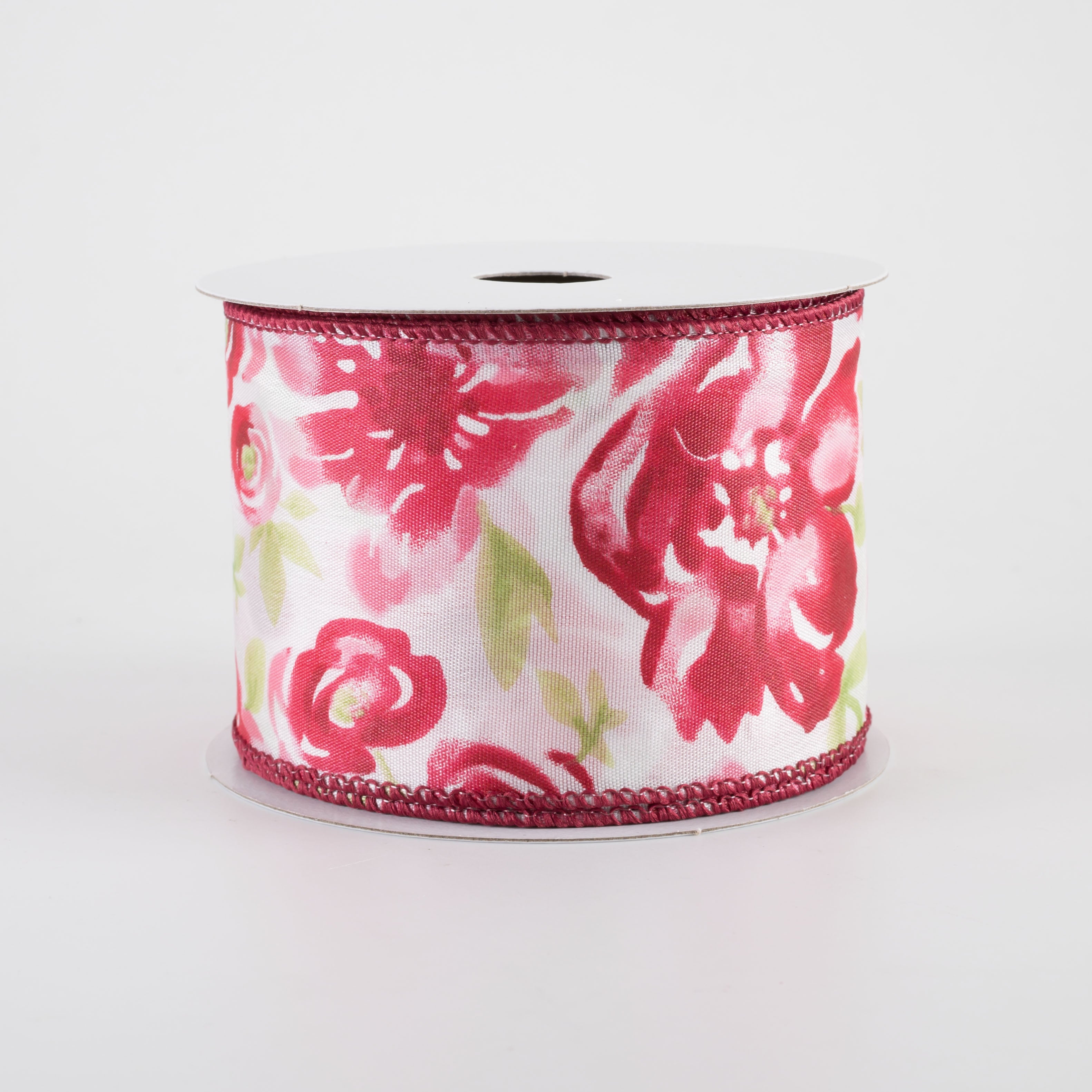 2.5" Watercolor Roses Ribbon: Red (10 Yards)