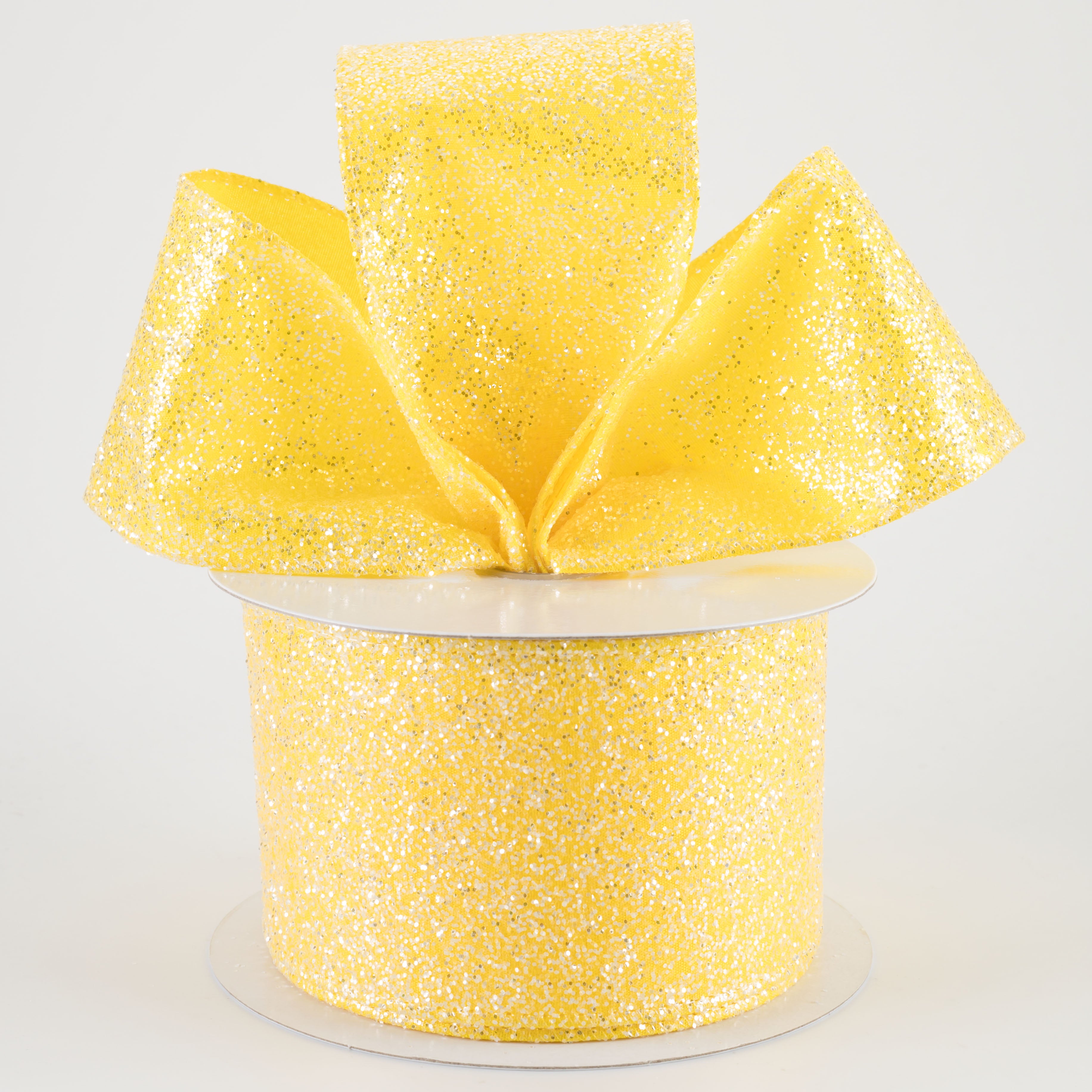 2.5" Candy Glittered Satin Ribbon: Yellow (10 Yards)