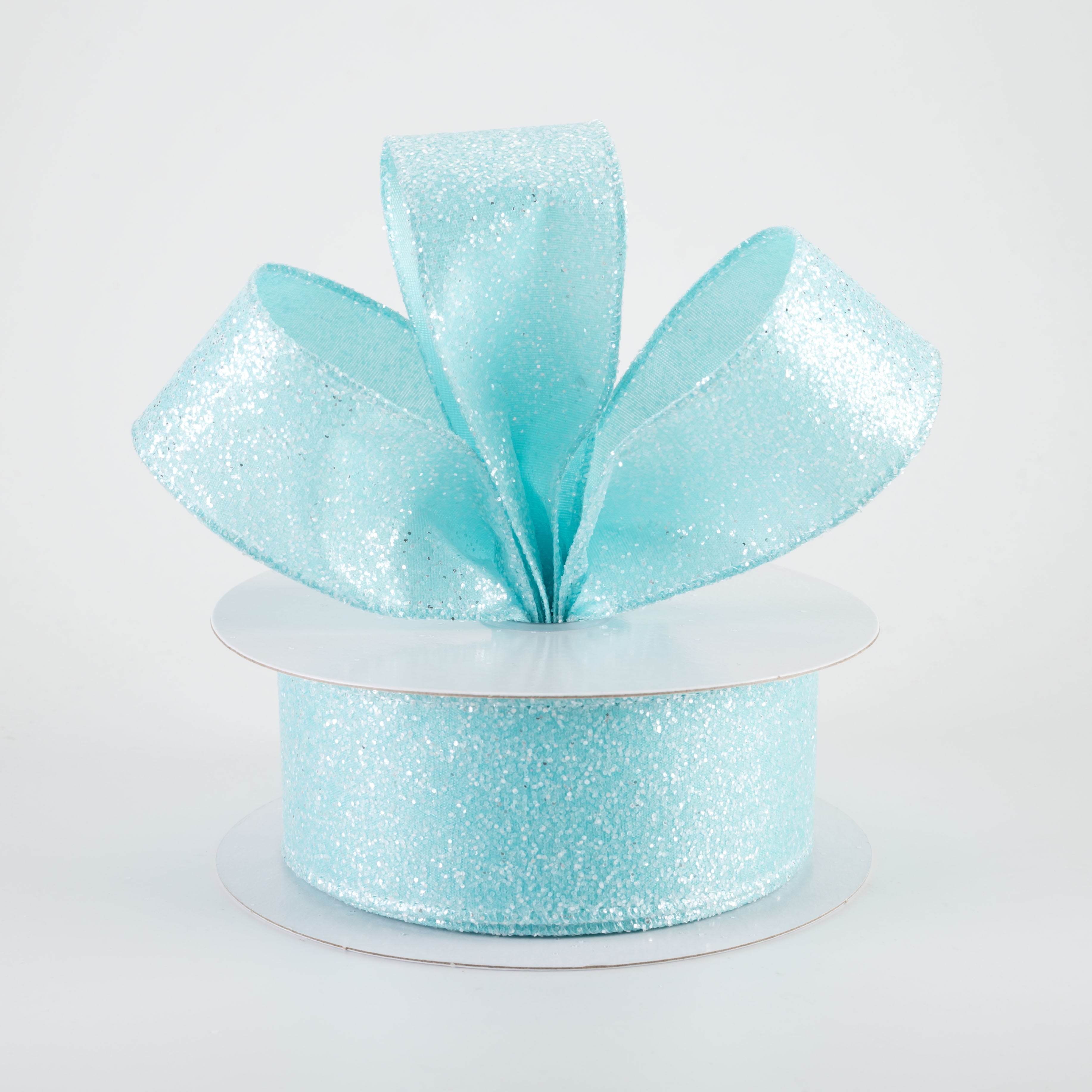 1.5" Candy Glittered Satin Ribbon: Aqua Blue (10 Yards)