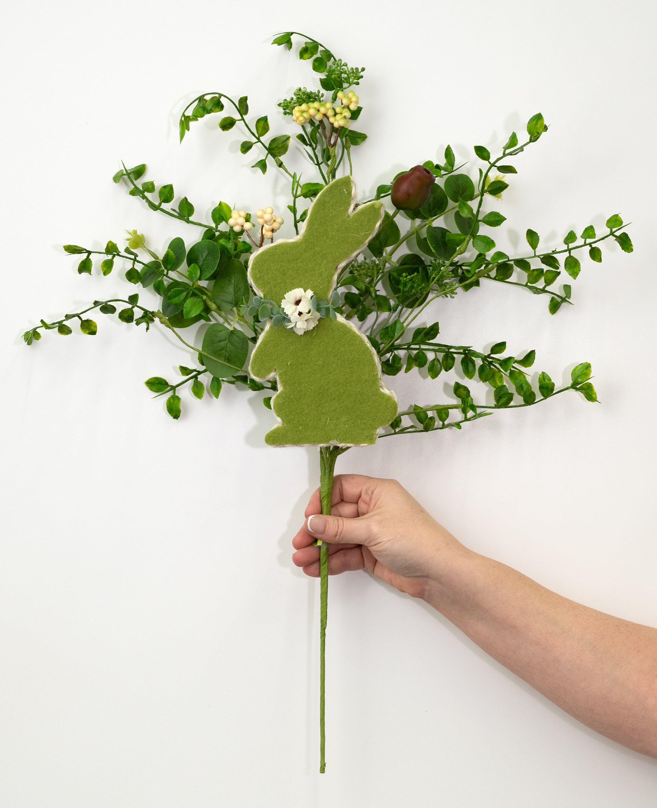 24" Moss Felt Bunny & Leaves Spray