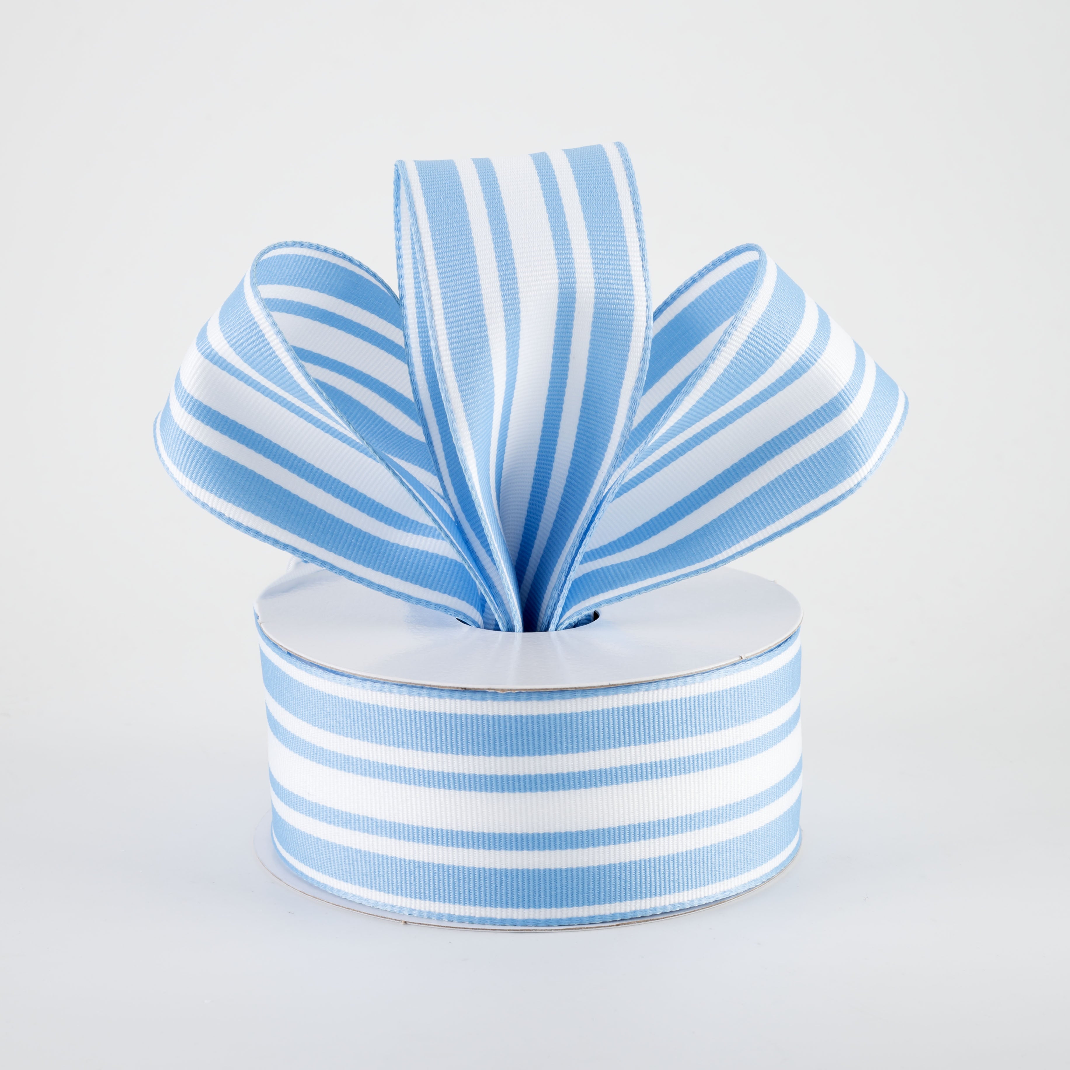 1.5" Modern Ticking Grosgrain Ribbon: Light Blue & White (10 Yards)