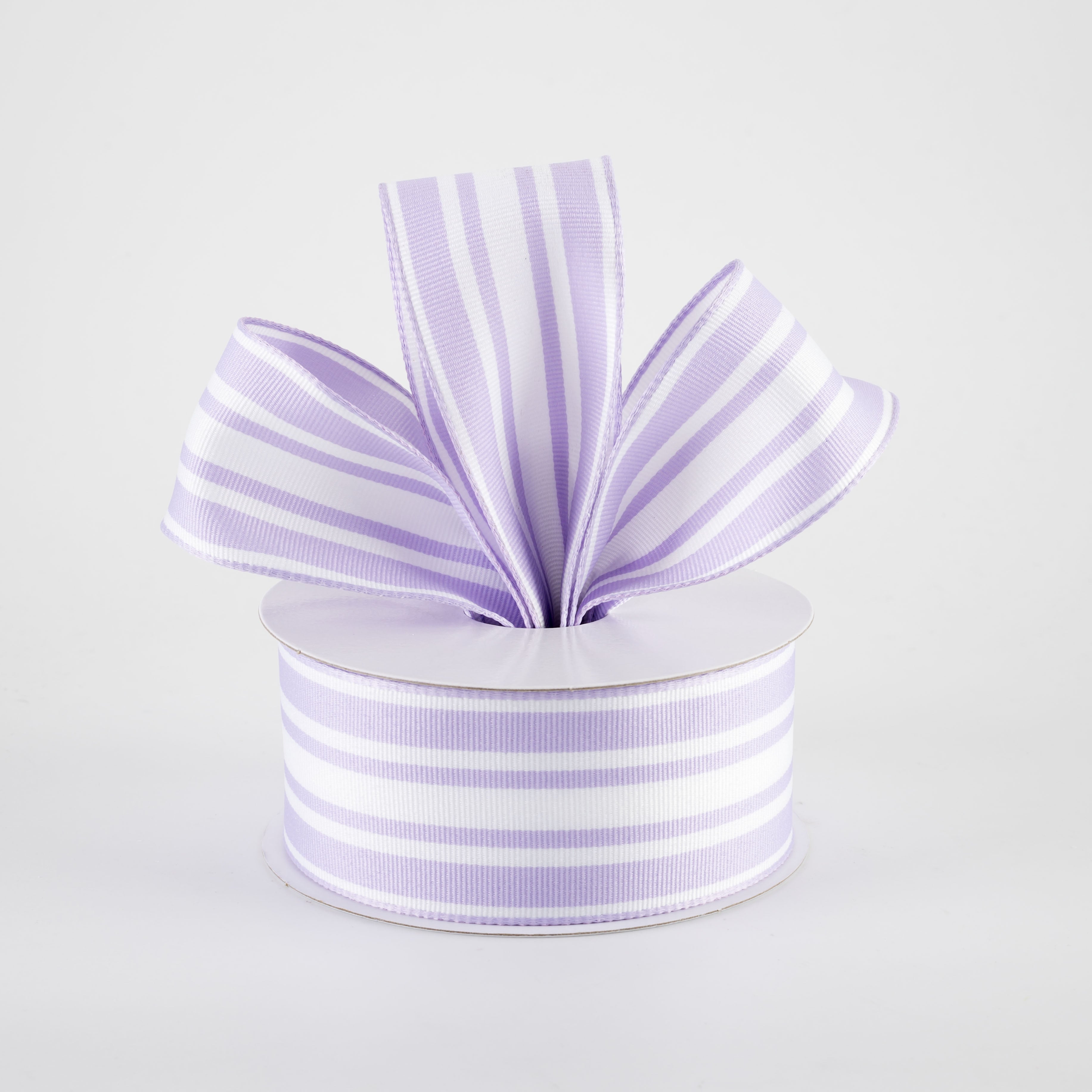 1.5" Modern Ticking Grosgrain Ribbon: Lavender Purple & White (10 Yards)