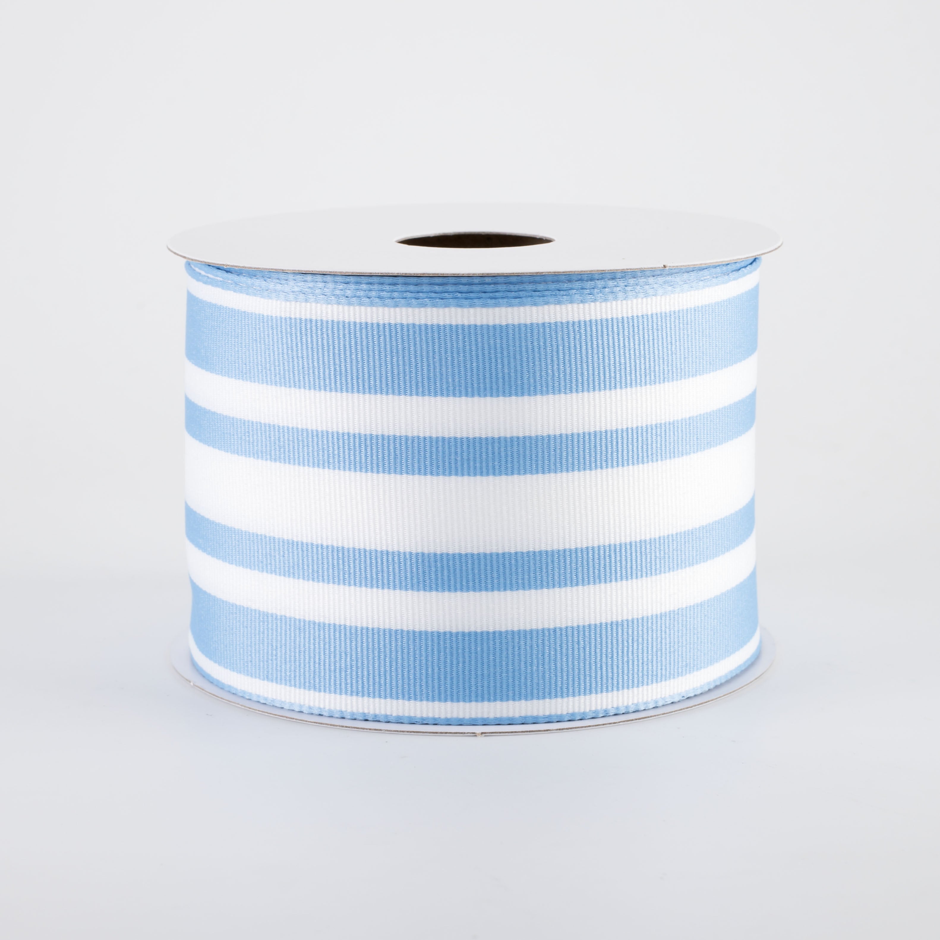 2.5" Modern Ticking Grosgrain Ribbon: Light Blue & White (10 Yards)