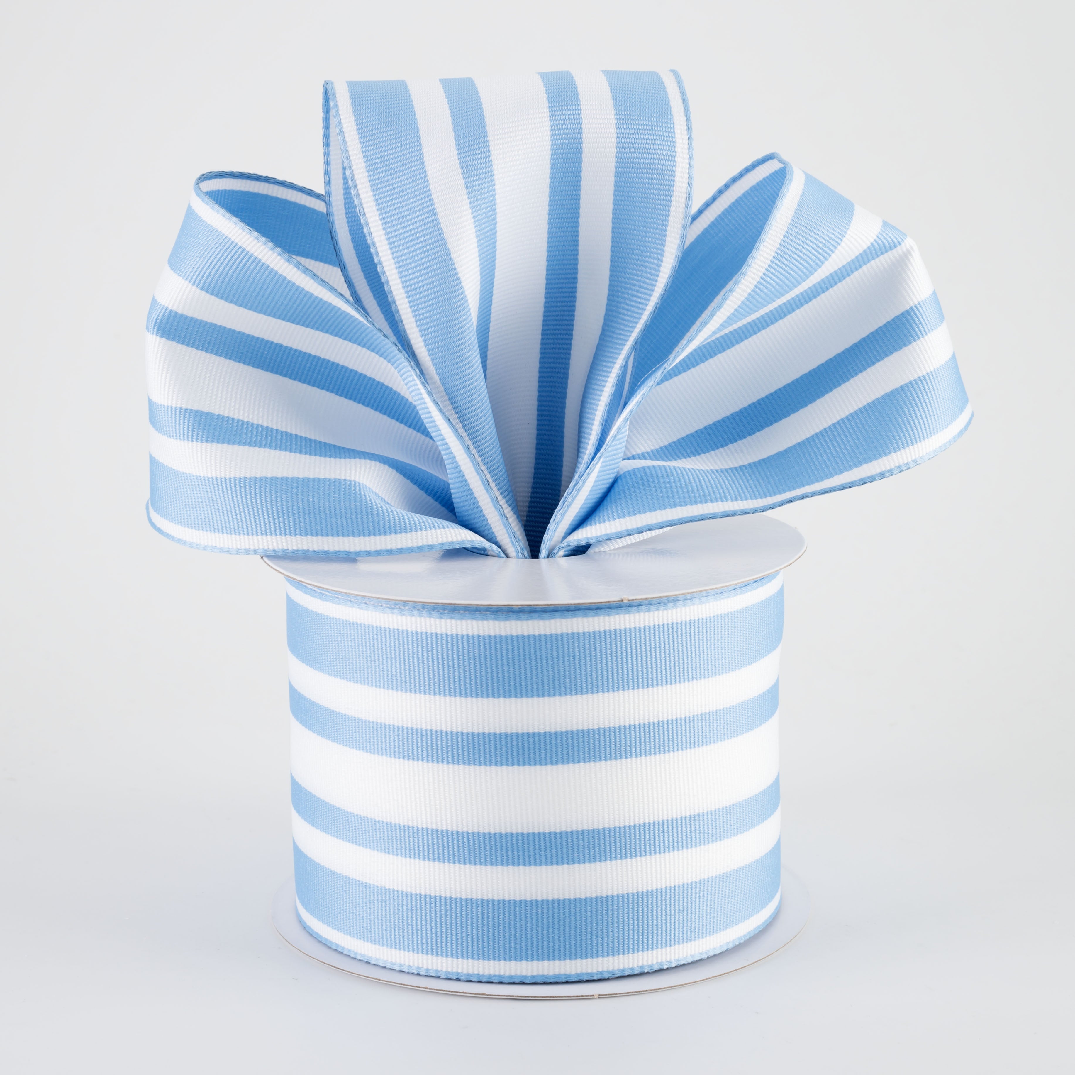 2.5" Modern Ticking Grosgrain Ribbon: Light Blue & White (10 Yards)