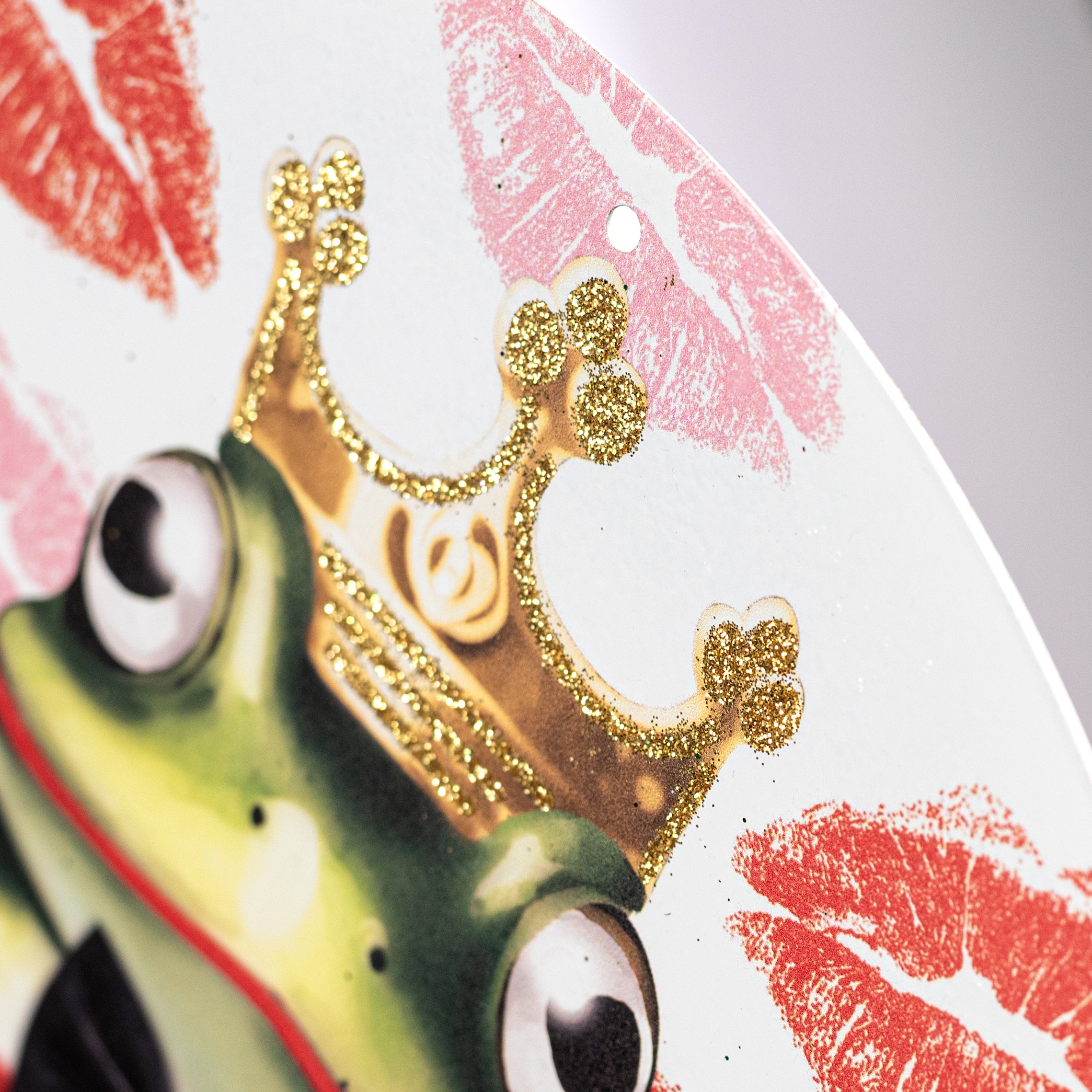 12" Round Metal Sign: Glittered Kiss Me Frog Prince
