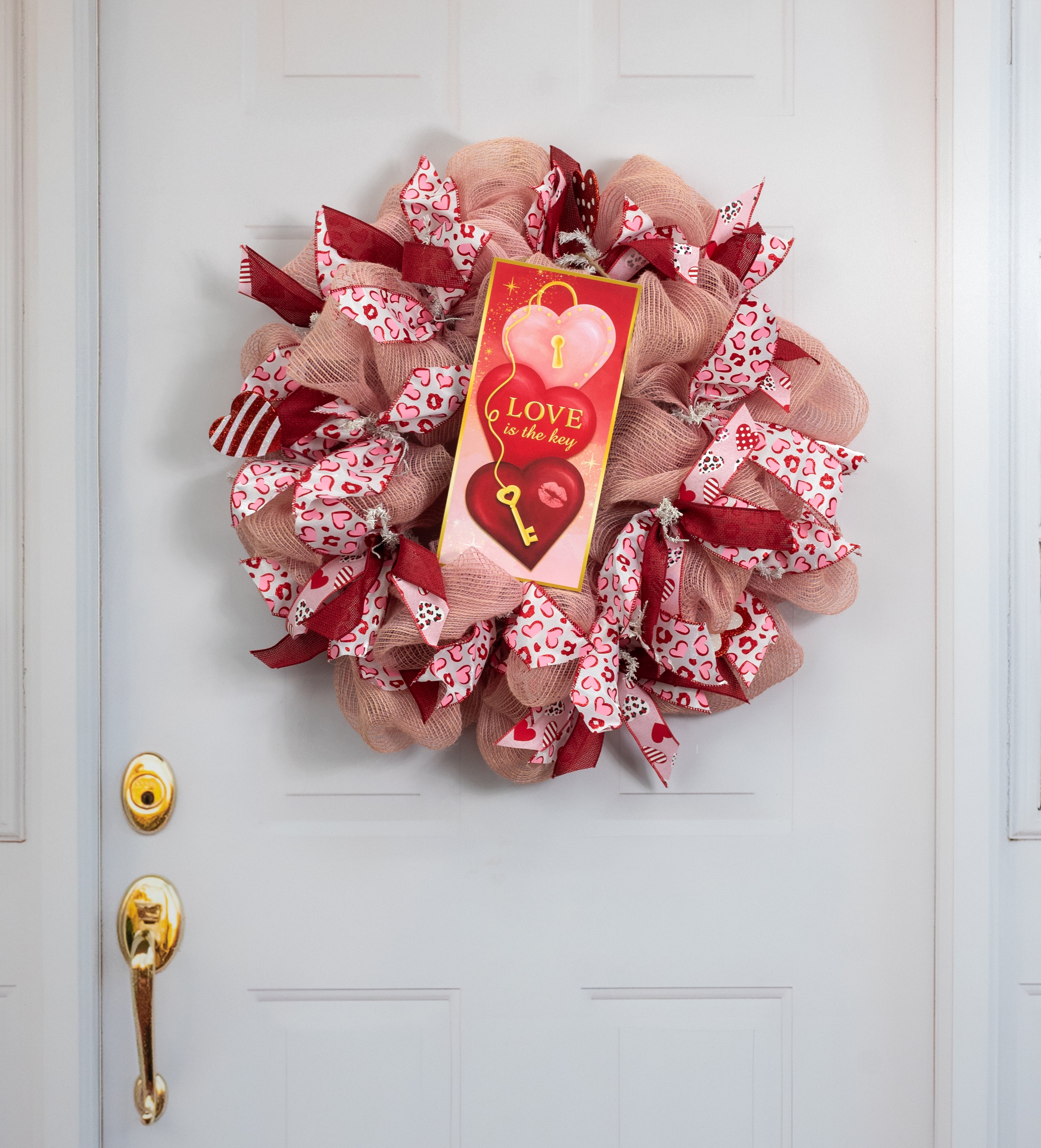 12" Wooden Sign: Love is the Key Hearts