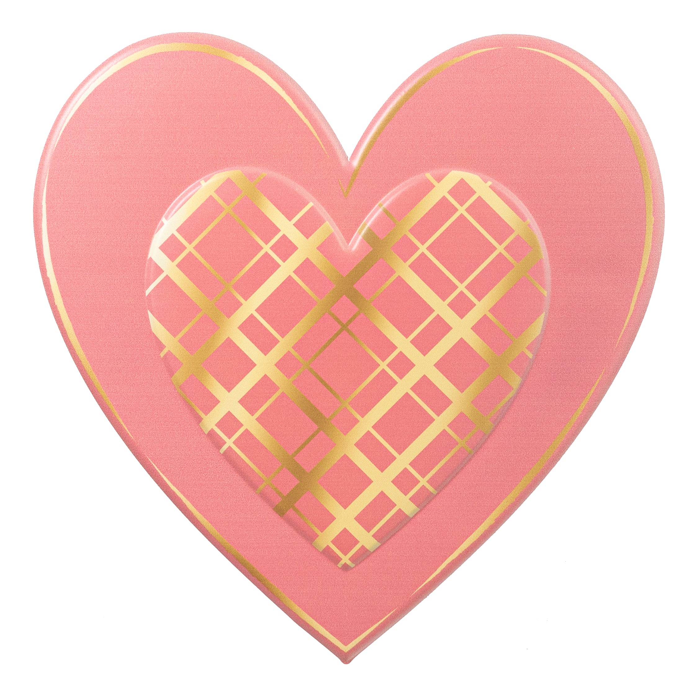 12" Metal Embossed Hanger: Pink & Gold Plaid Heart