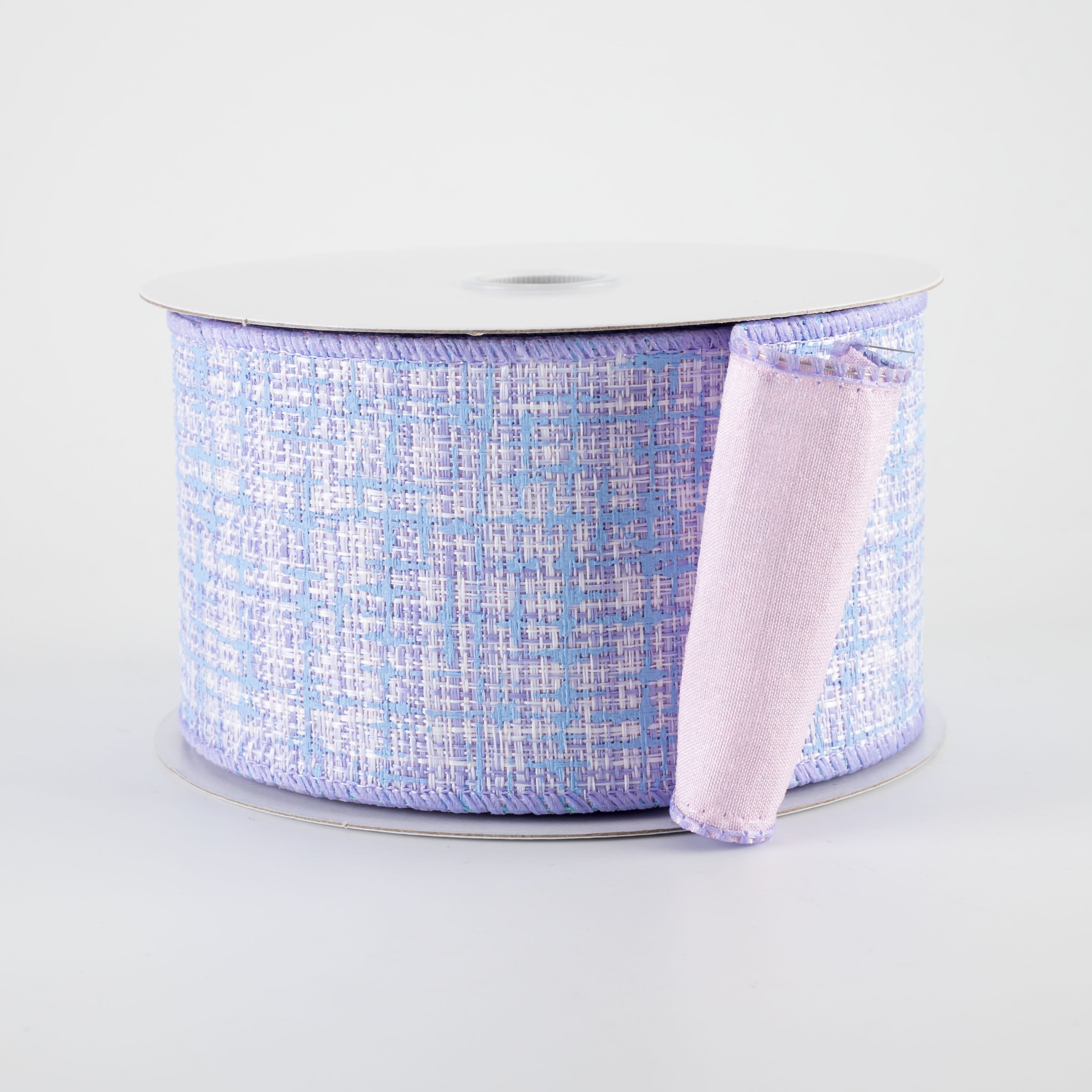 2.5" Double Sided Embellished Tweed & Dupioni Ribbon: Pink, Blue & Lavender (10 Yards)