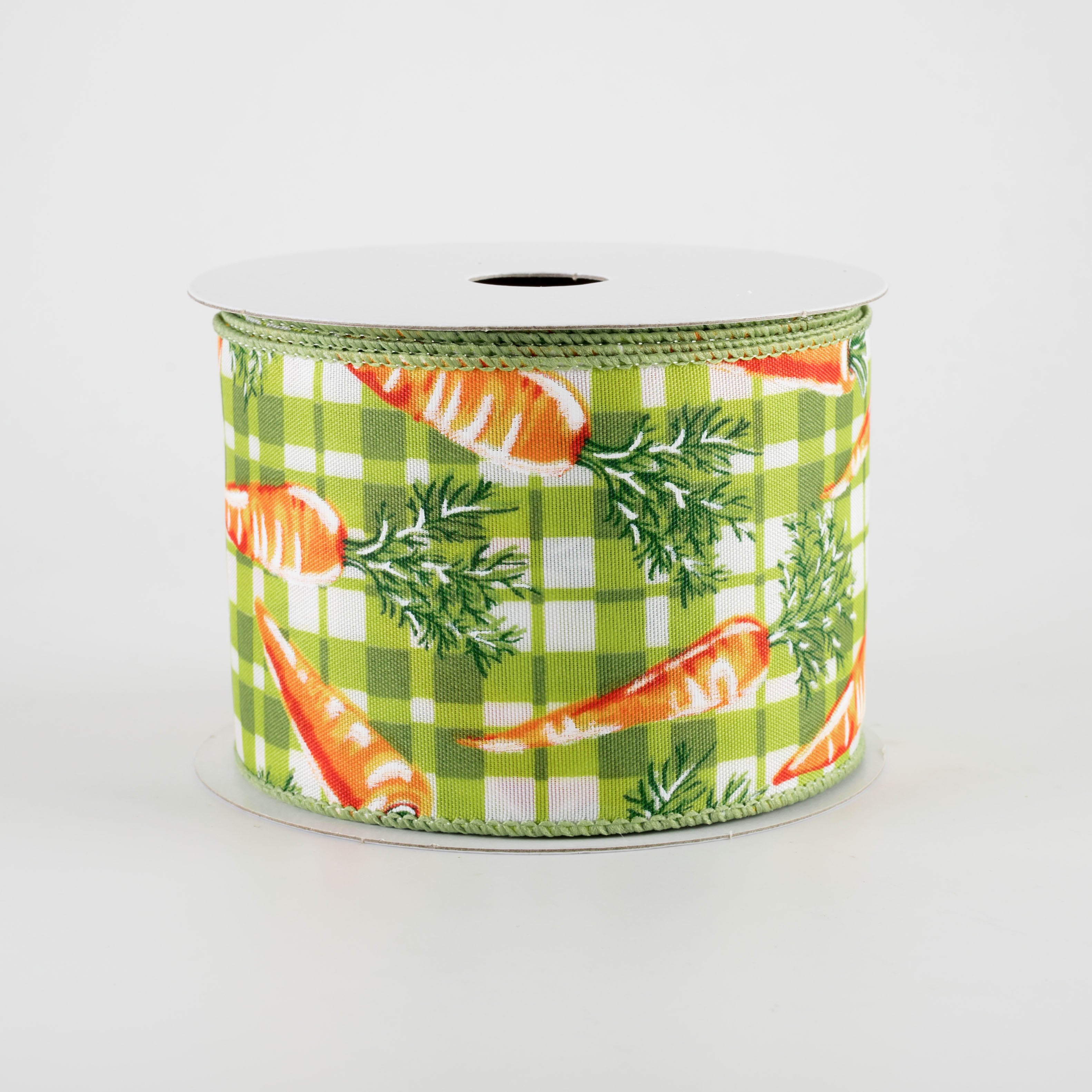 2.5" Watercolor Carrots on Plaid Ribbon: Green & Lime (10 Yards)