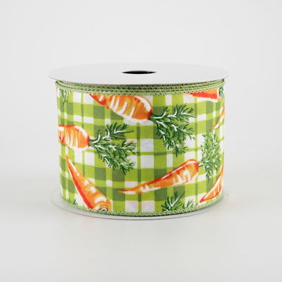 2.5" Watercolor Carrots on Plaid Ribbon: Green & Lime (10 Yards)