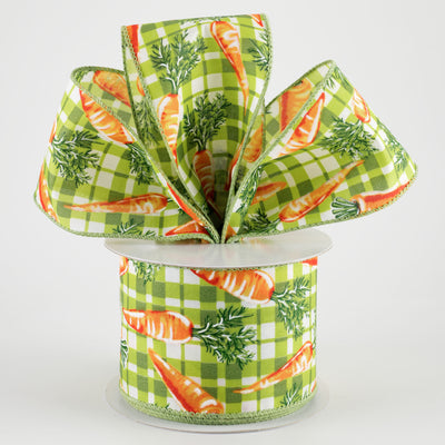 2.5" Watercolor Carrots on Plaid Ribbon: Green & Lime (10 Yards)