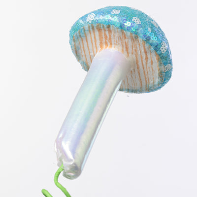 22" Sequin Polkadot Iridescent Mushroom Spray: Blue
